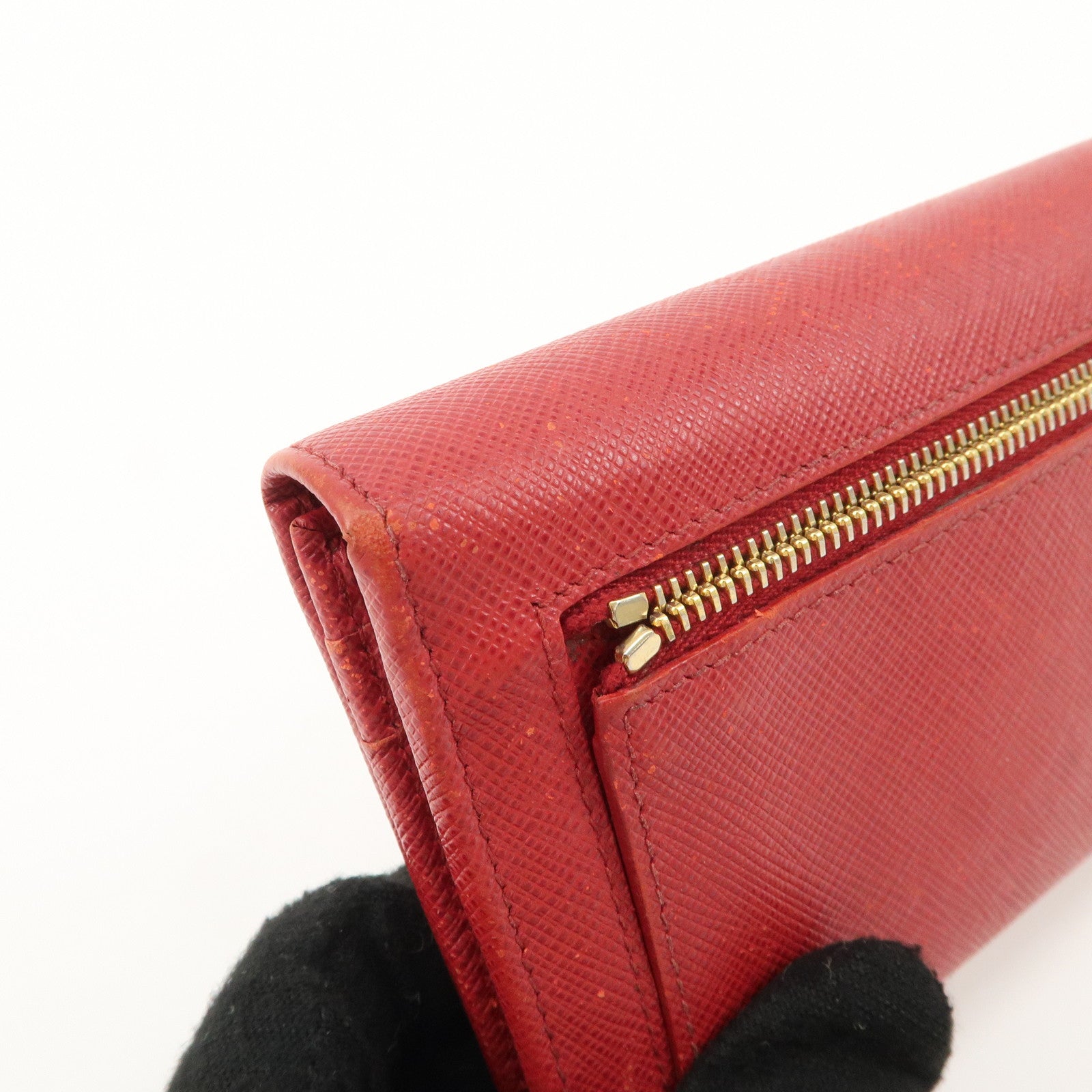 PRADA Saffiano Leather Set of 2 Long Wallet Red 1MH132 Used