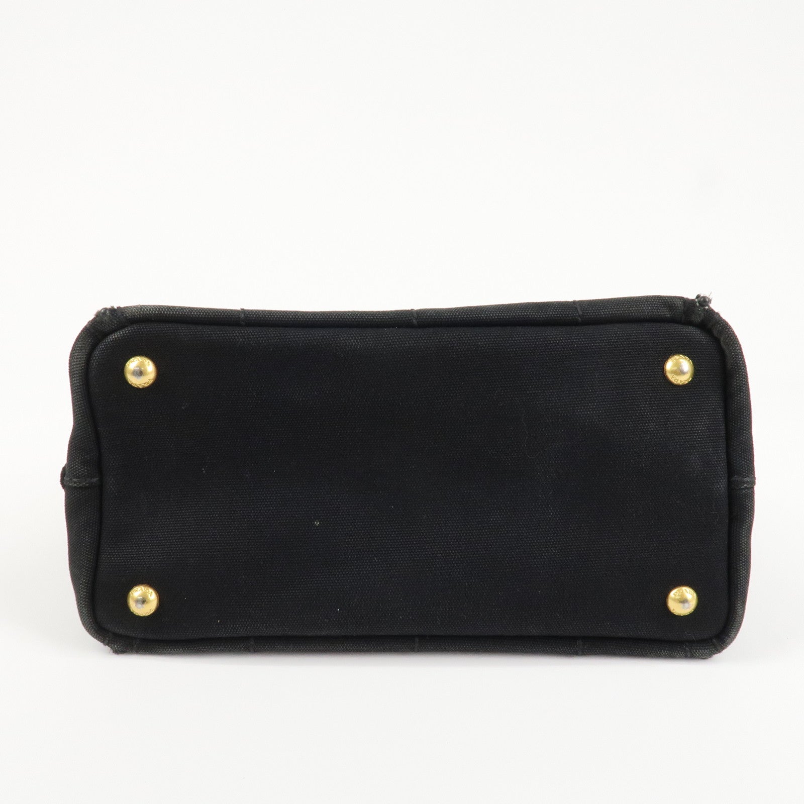 PRADA Logo Canapa Mini Canvas Tote Bag Hand Bag Black BN2439 Used