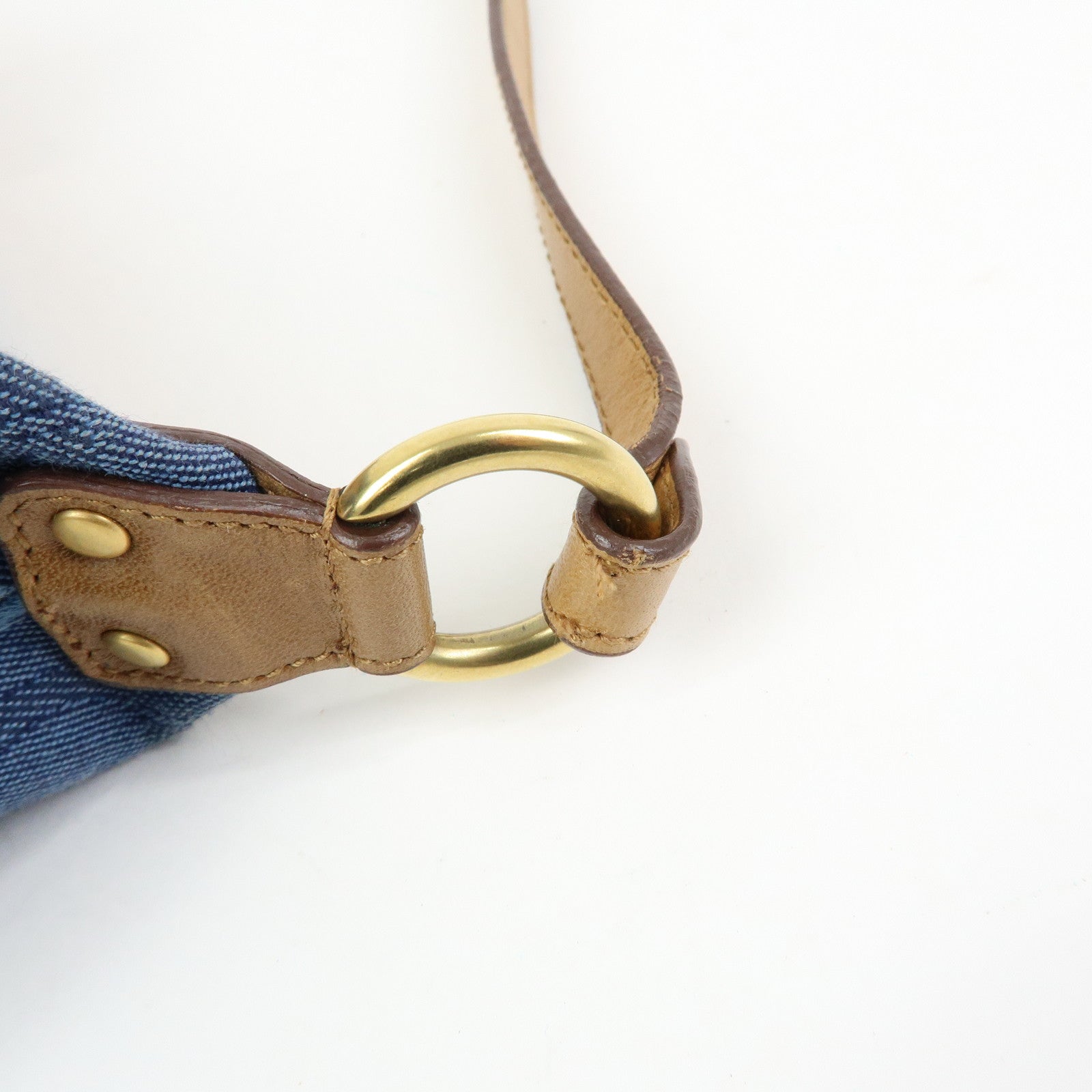 Ferragamo Gancini Canvas Leather Hand Bag Shoulder Bag Blue