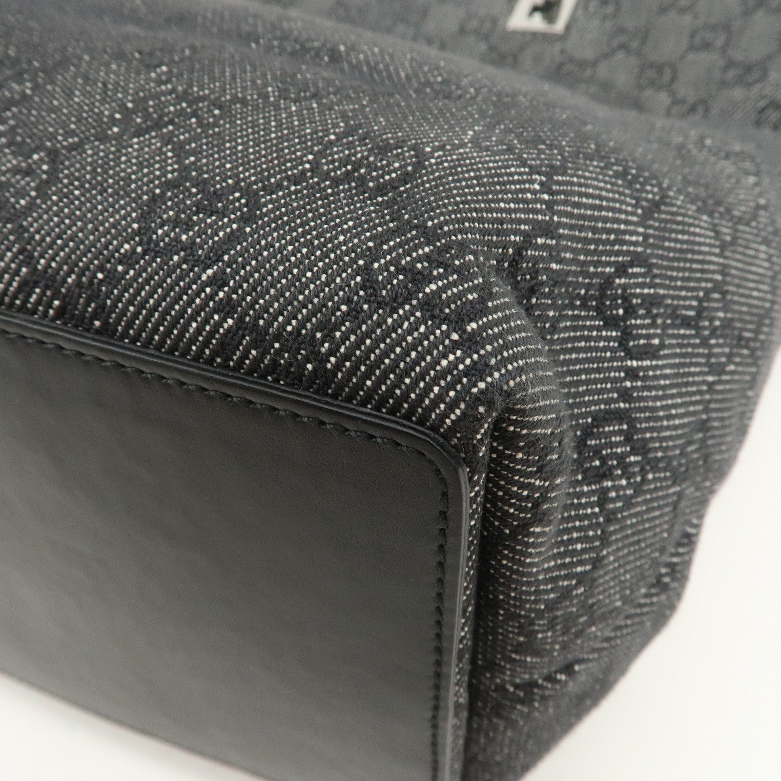GUCCI GG Denim Leather Tote Bag Hand Bag Shoulder Bag Black 31243