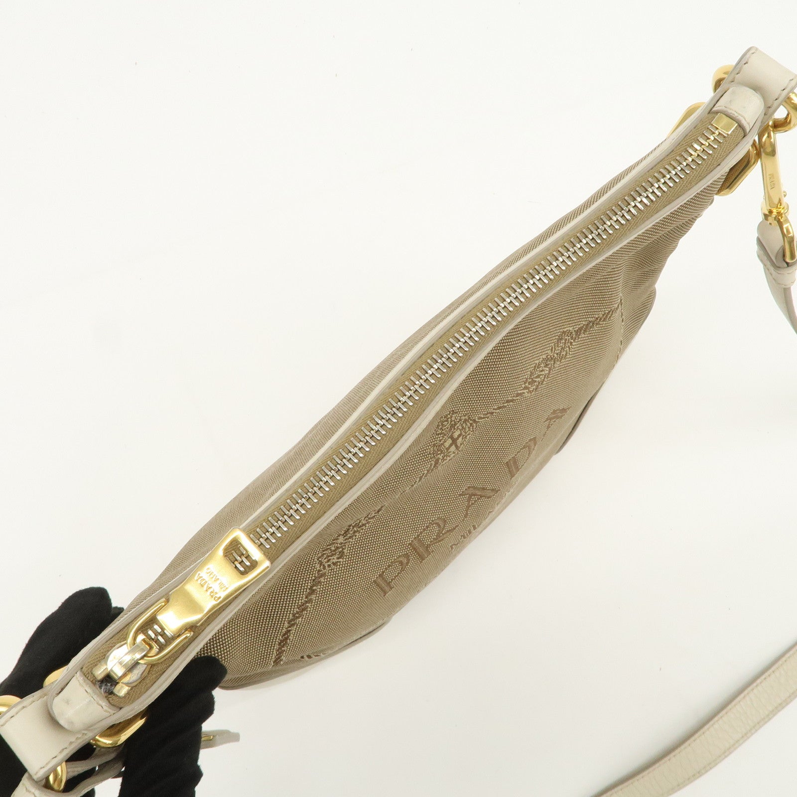 PRADA Logo Jacquard Shoulder Bag Crossbody Bag Beige Ivory BT867A