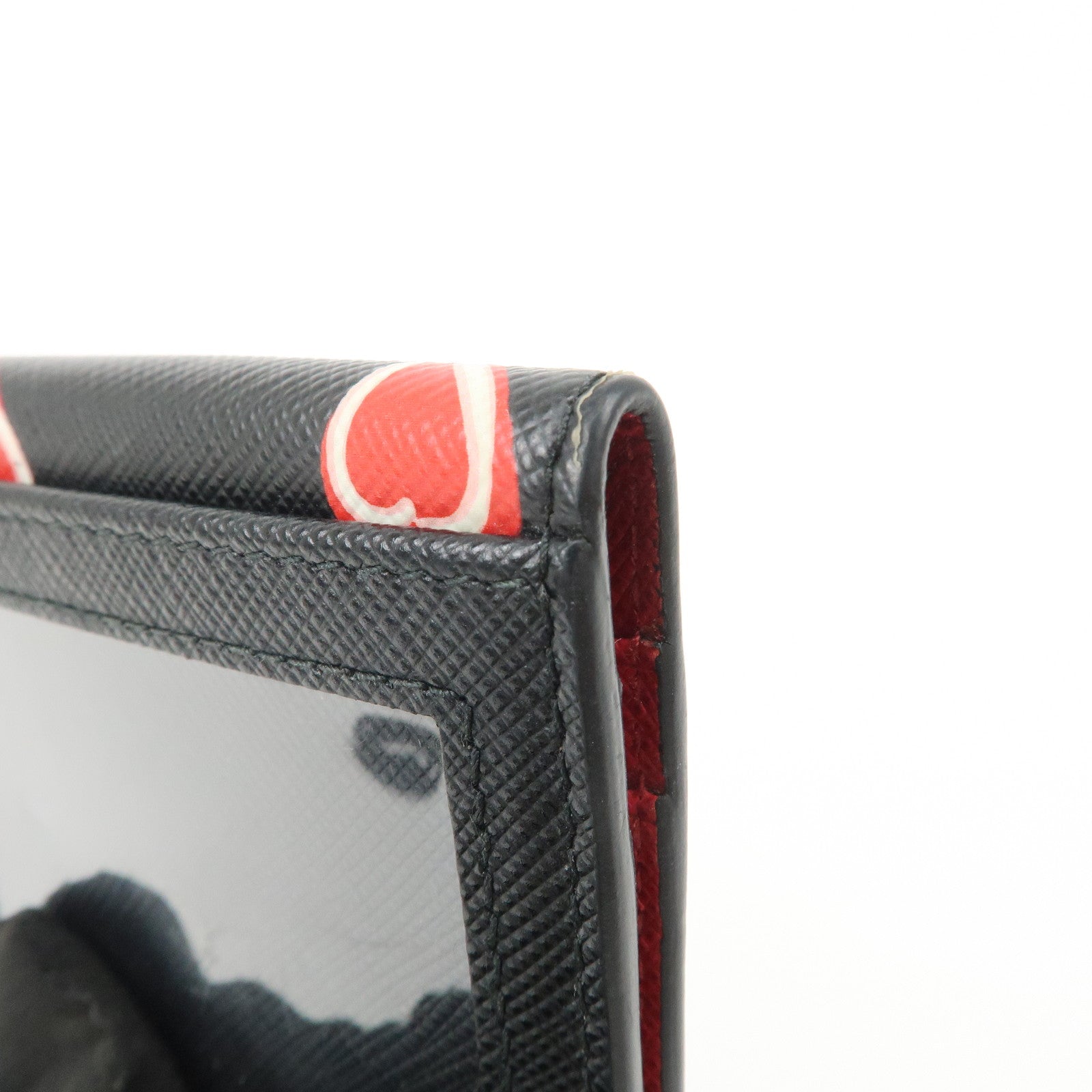 PRADA Saffiano Leather Heart Card Case Pass Case Black Red 1MC006