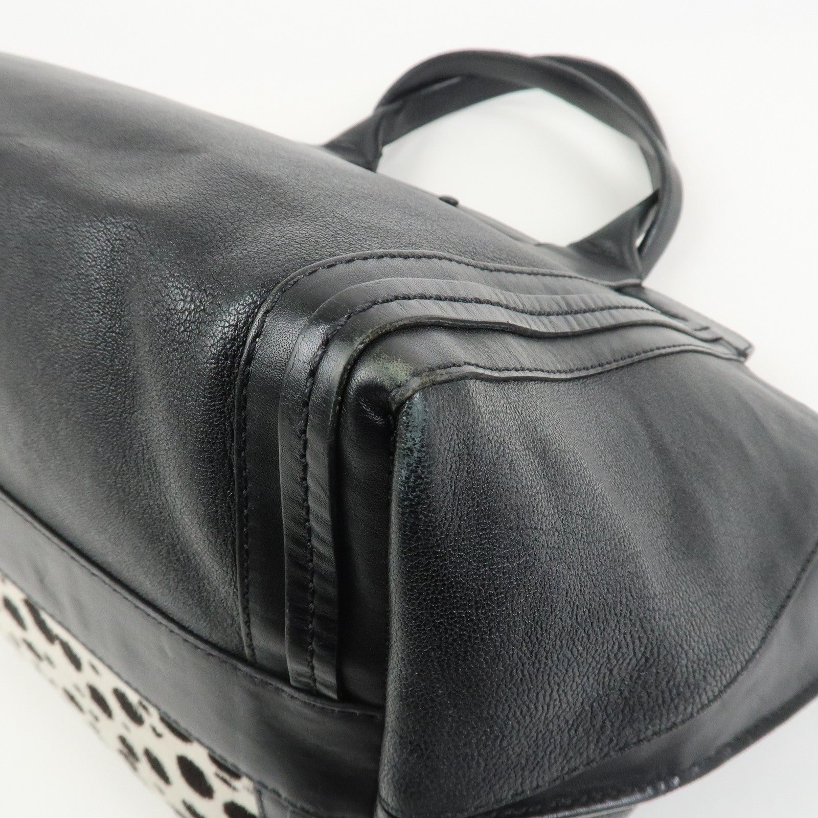 Chloe Alison Unborn Calf Leather Dalmatian Tote Bag Black Ivory