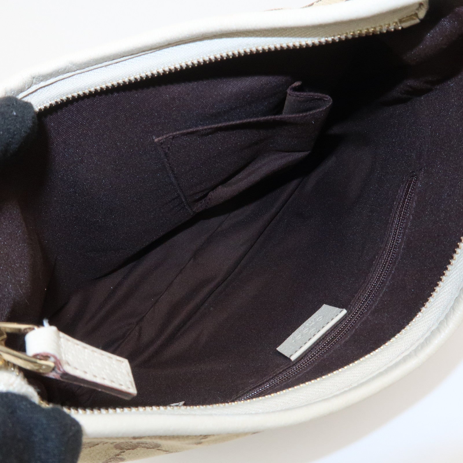 GUCCI Abbey GG Canvas Leather Shoulder Bag Beige Ivory 130738 Used