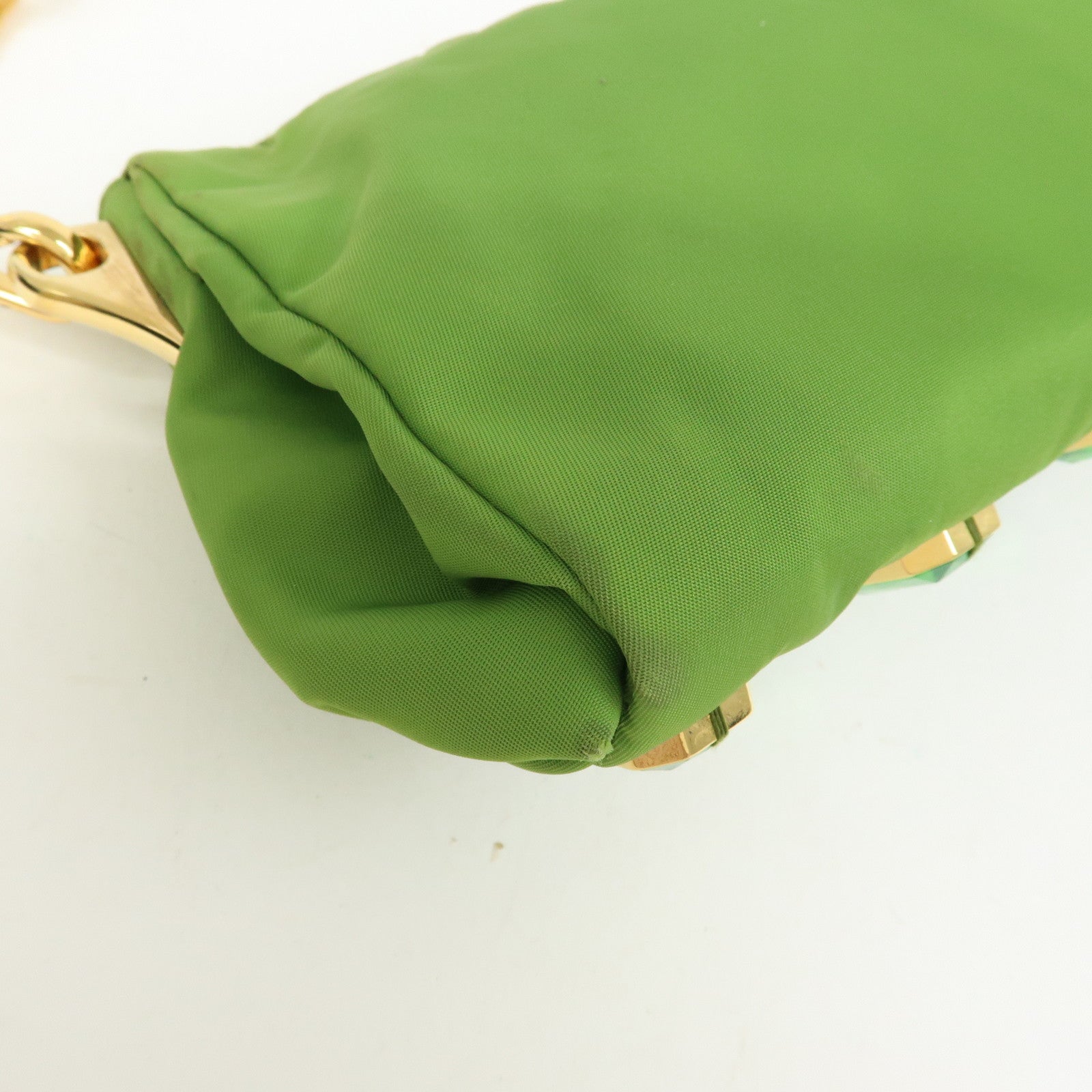 PRADA Bijou Nylon Stone Chain Shoulder Bag Clutch Bag Green