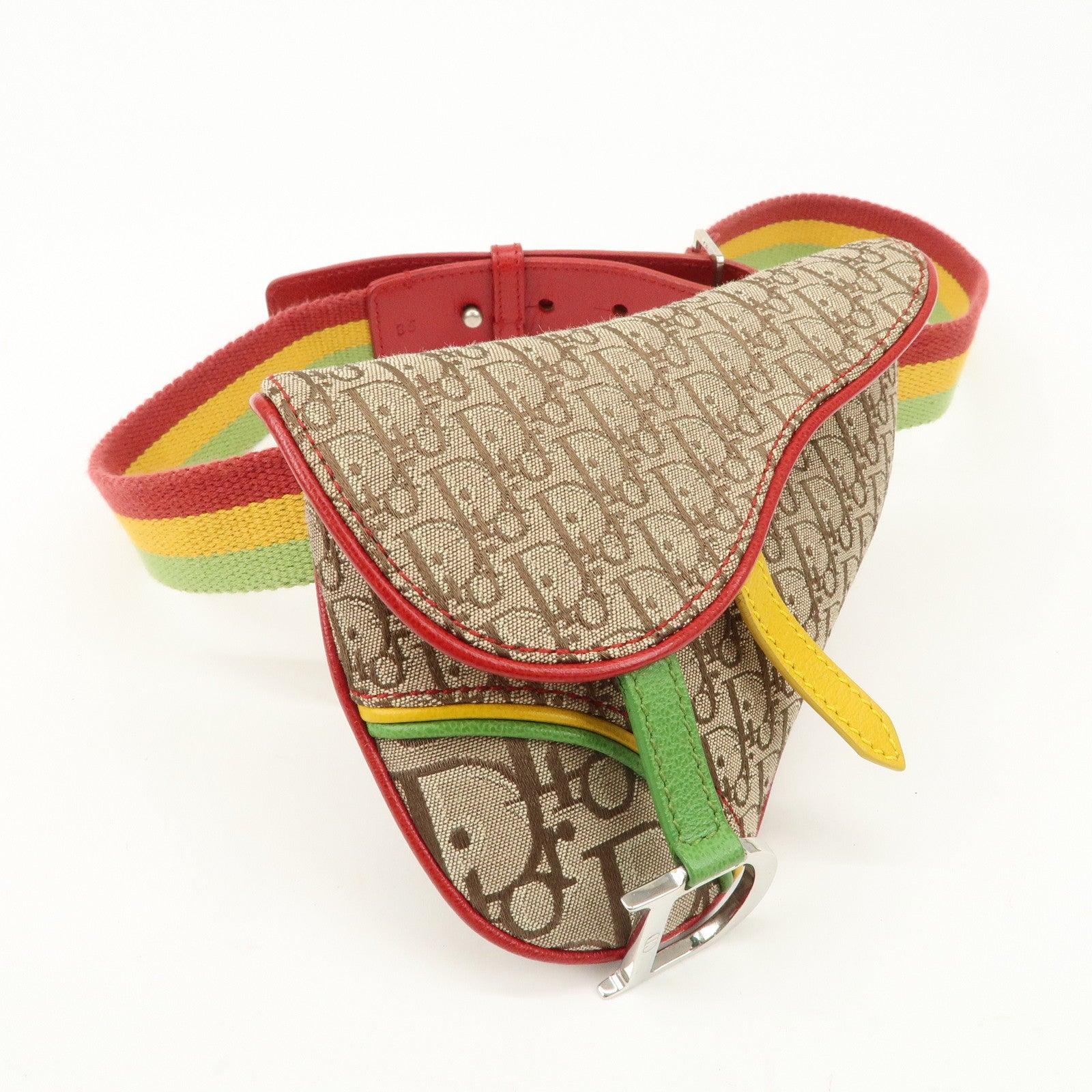 Christian Dior Rasta Trotter Canvas Waist Pouch Beige Red Yellow