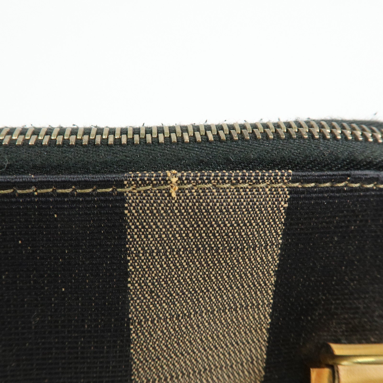 FENDI Pequin Canvas Leather 2Way Bag Hand Bag Shoulder Bag Brown