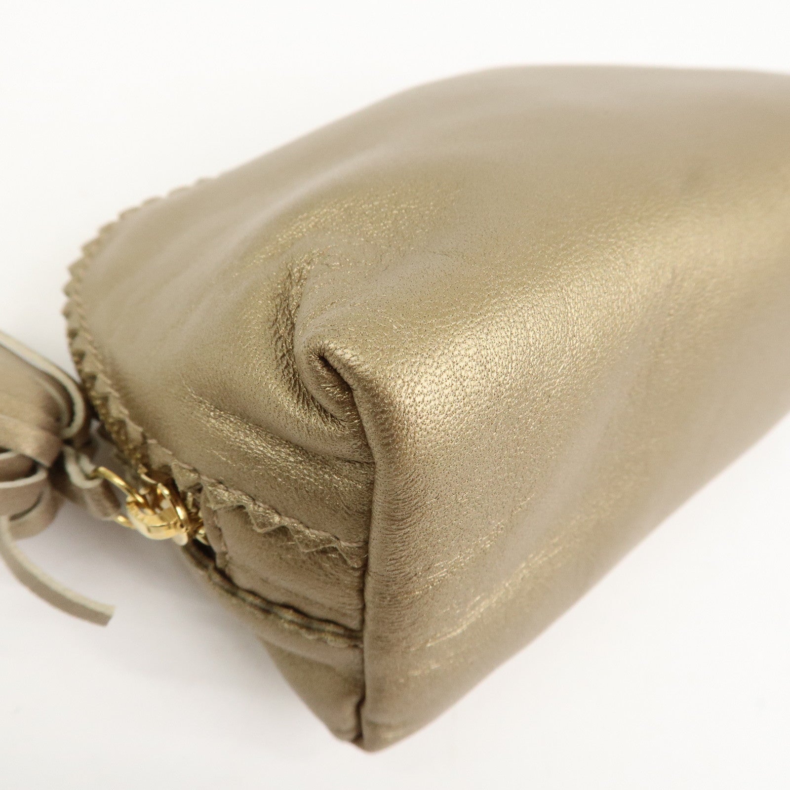 LOEWE Anagram Leather Tassel Pouch Cosmetic Pouch Gold