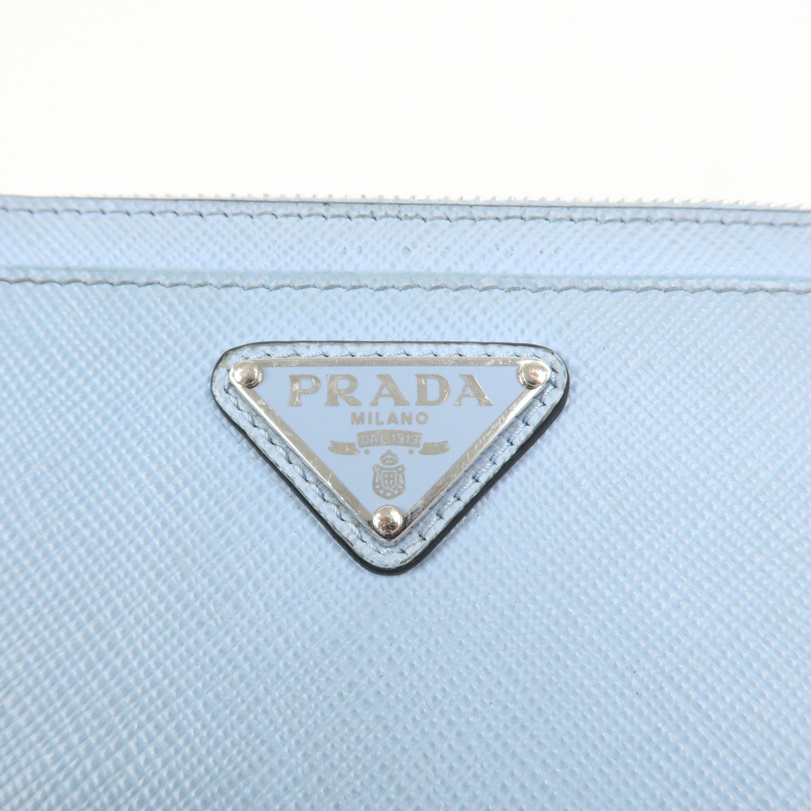 PRADA Triangle Logo Saffiano Leather Card Case Light Blue 2MC084
