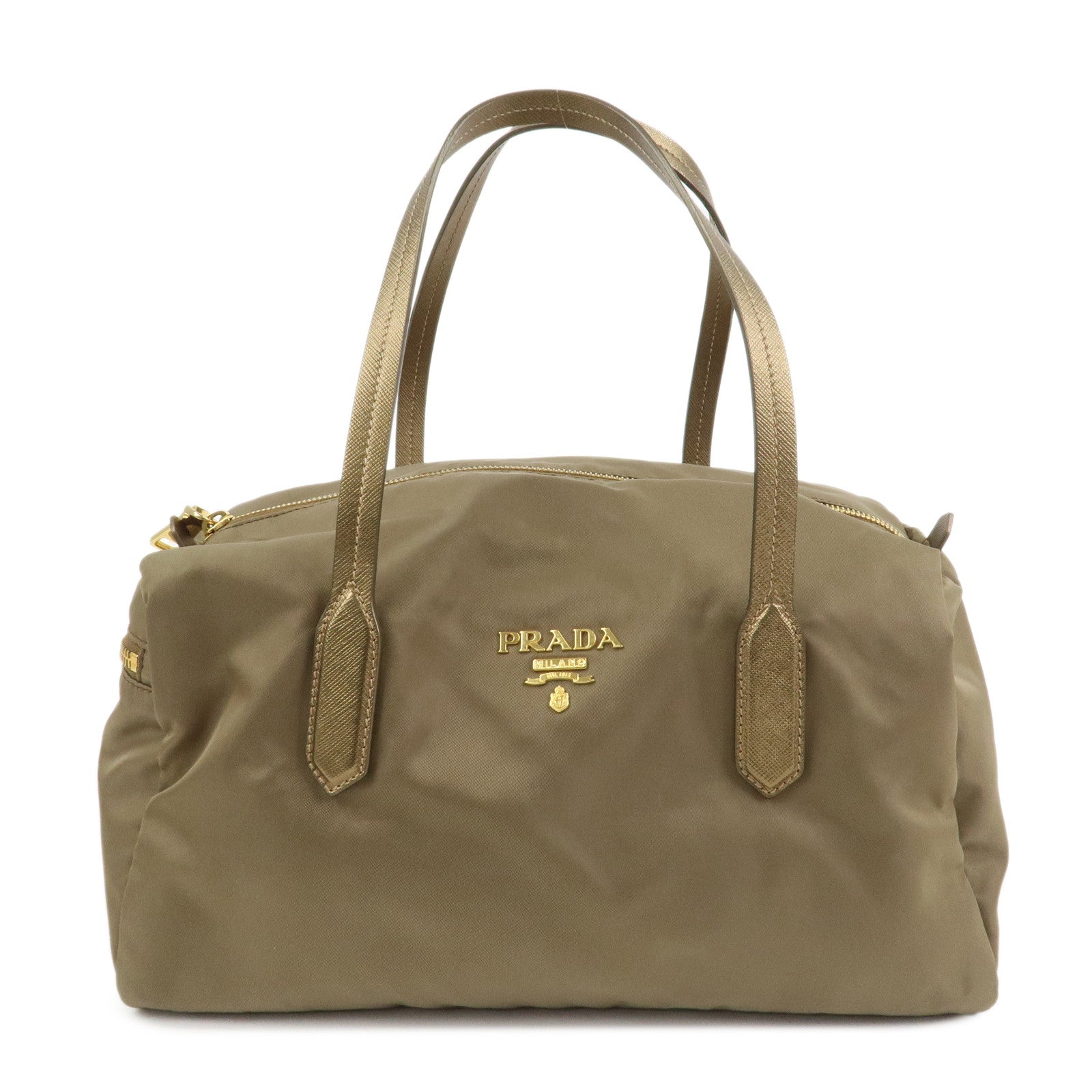 PRADA Logo Nylon Saffiano Leather Shoulder Bag Hand Bag Khaki