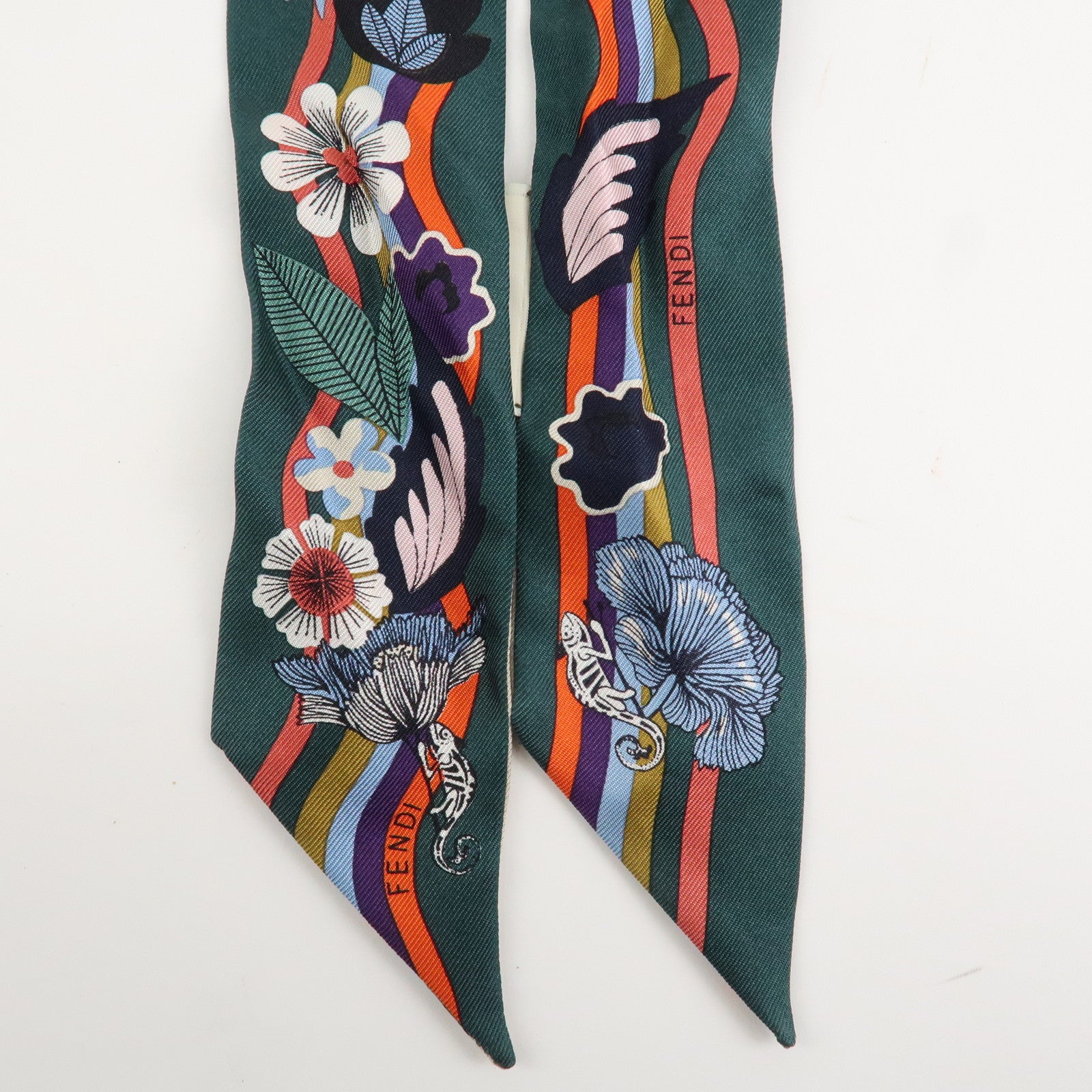 FENDI Silk Scarf Twilly Multicolor Green Used