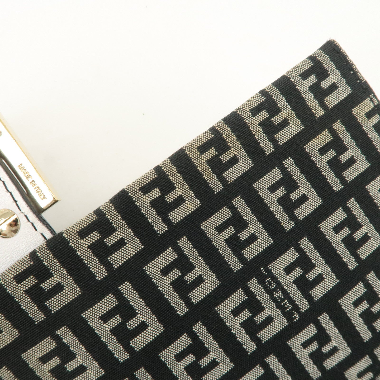 FENDI Mamma Baguette Zucchino Leather Canvas Shoulder Bag 8BR001 Used