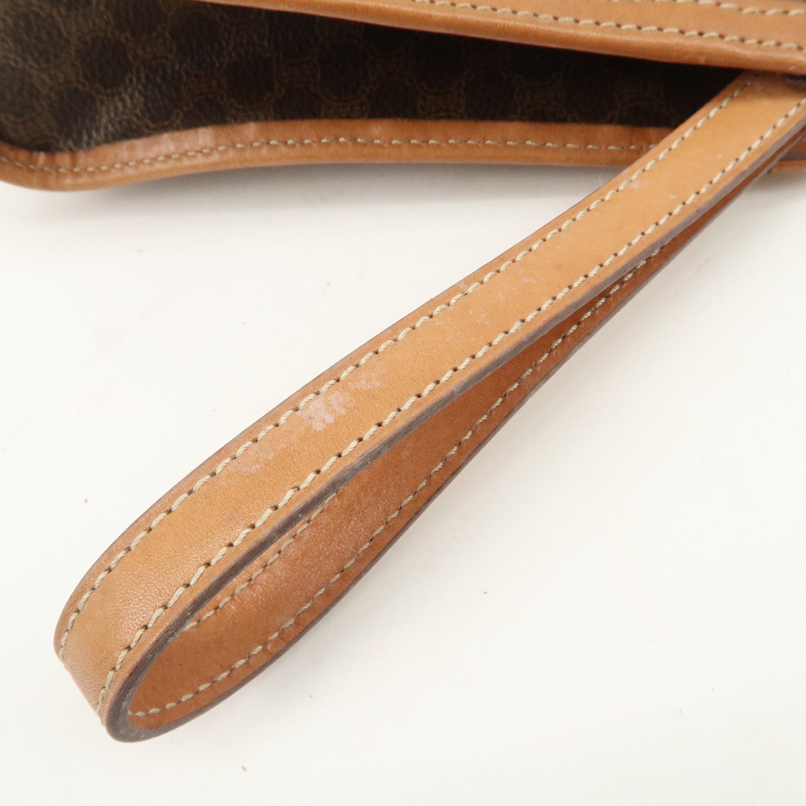 CELINE Macadam PVC Leather Clutch Bag Brown Gold HDW