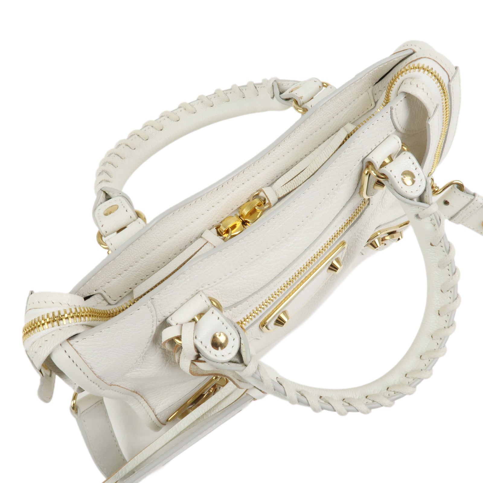 BALENCIAGA Leather Classic Mini City 2Way Bag Hand Bag White 390160