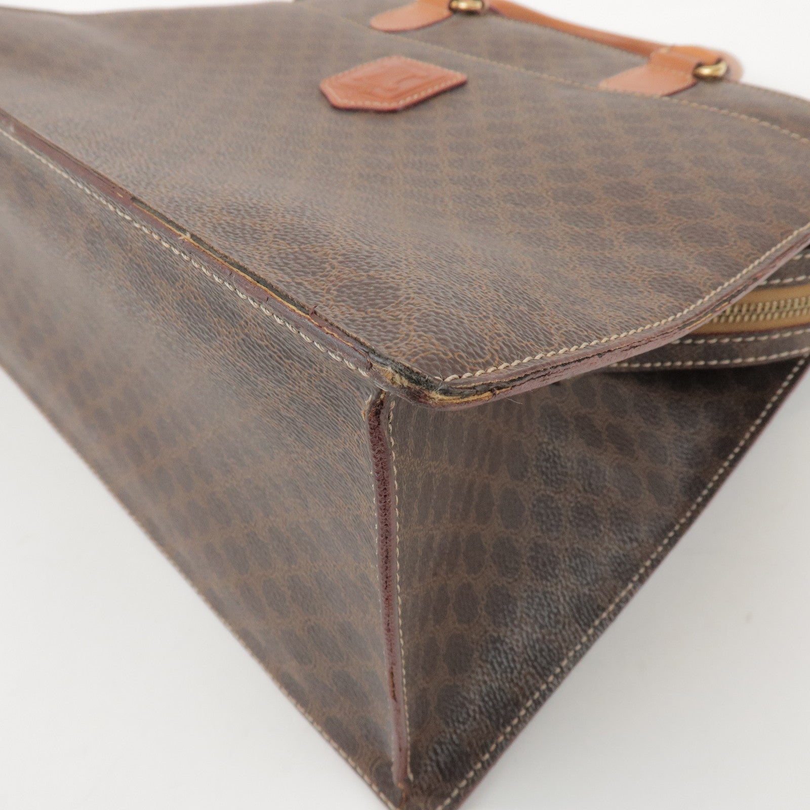 CELINE Macadam PVC Coated Canvas Leather Hand Bag Tote Bag Brown