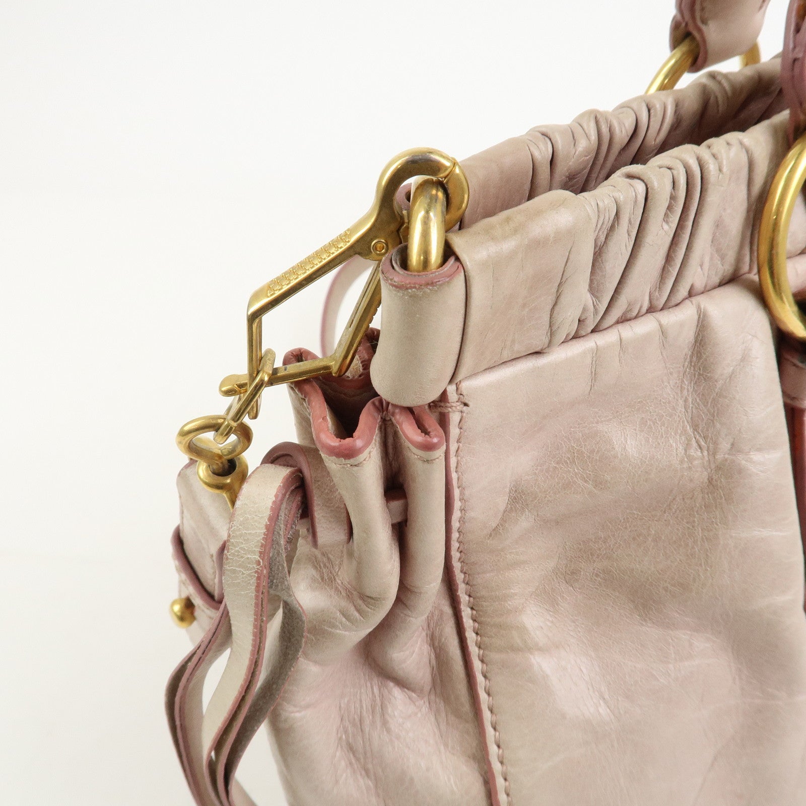 MIU MIU Logo Leather 2Way Bag Shoulder Bag Hand Bag Pink RT0383