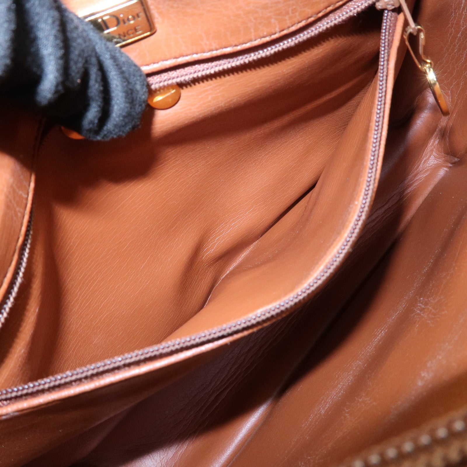 Christian Dior Logo Leather Shoulder Bag Brown Gold HDW