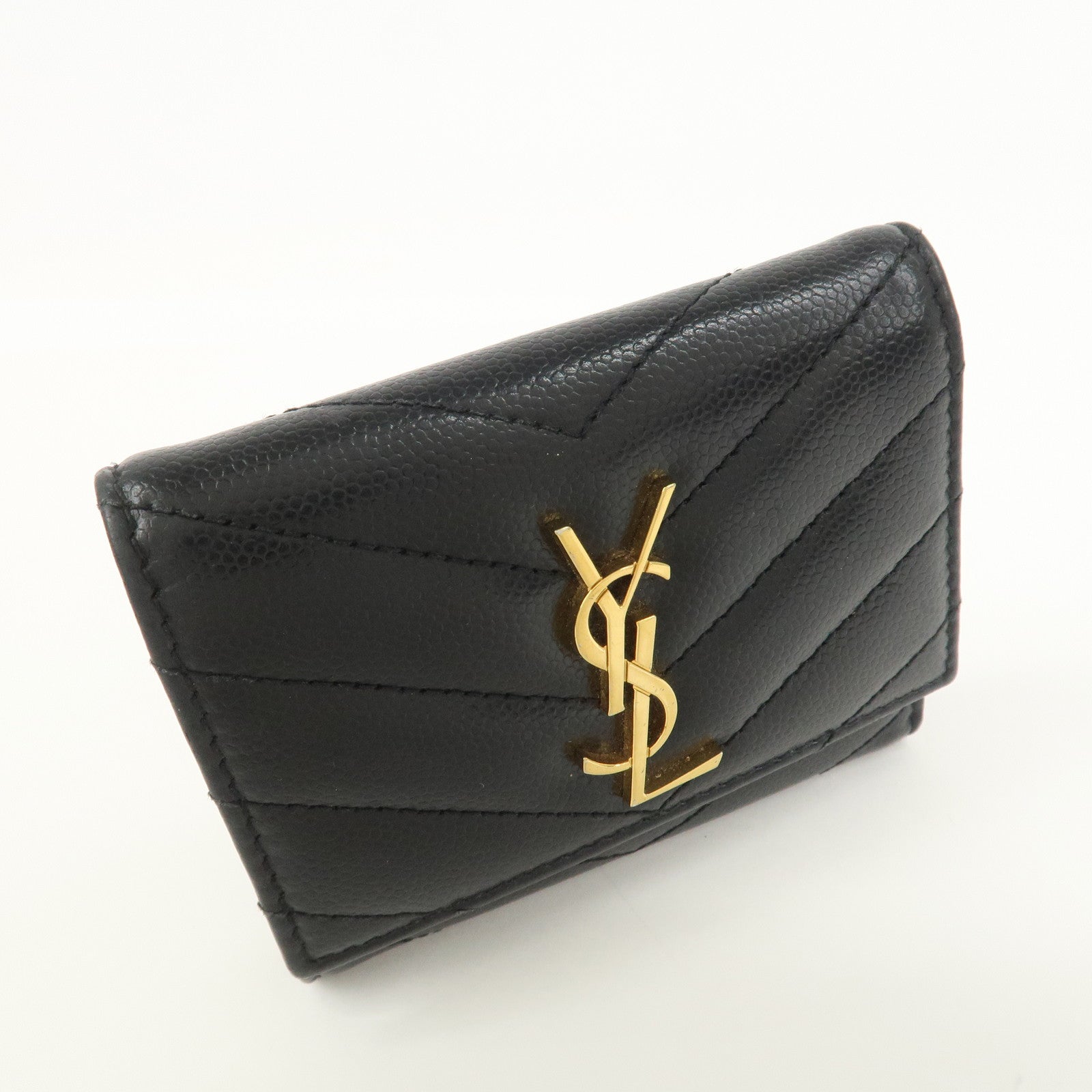 SAINT LAURENT PARIS Leather Key Case Key Holder Black 580656