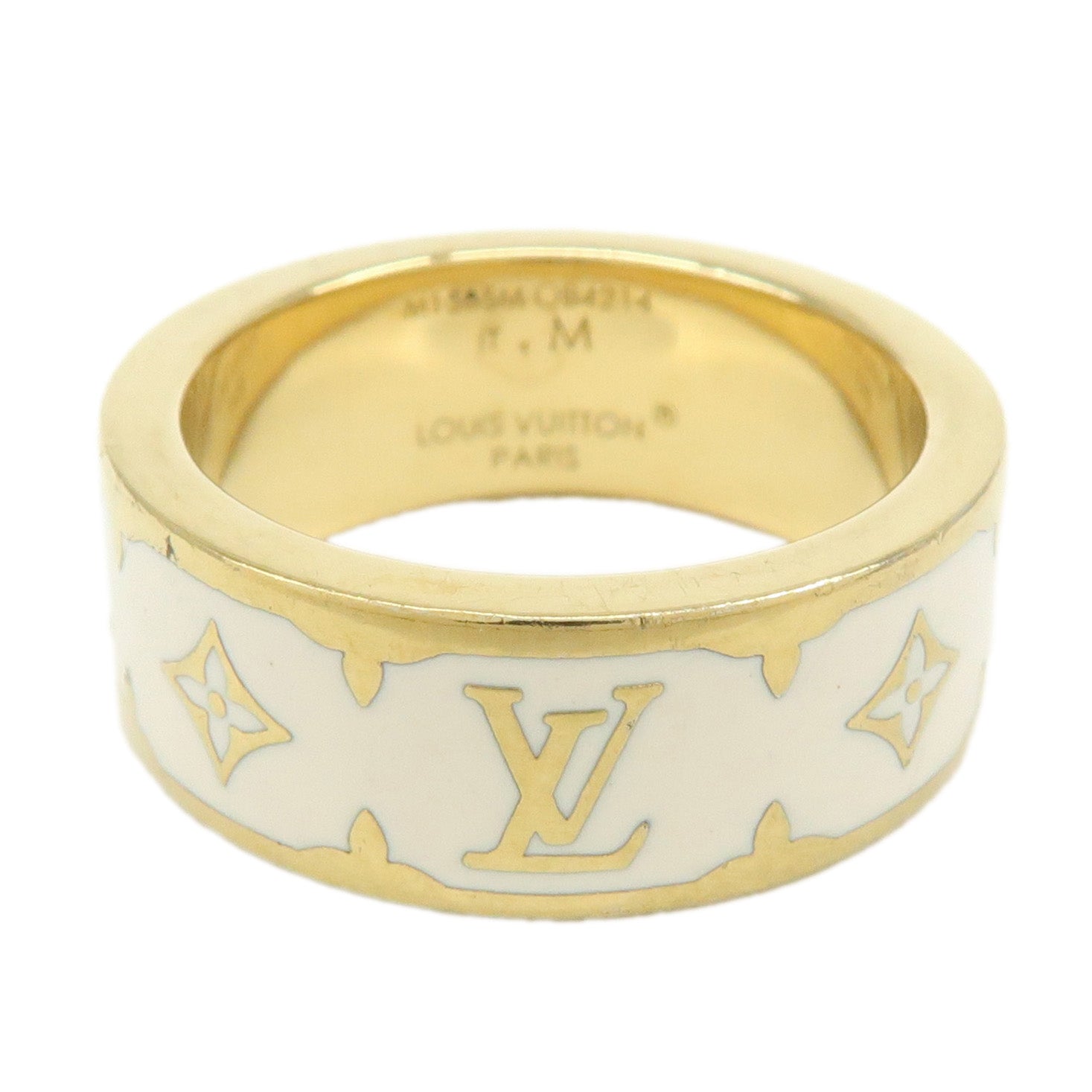 Louis Vuitton Nanogram Enamel Metal Ring Size M Gold M1565