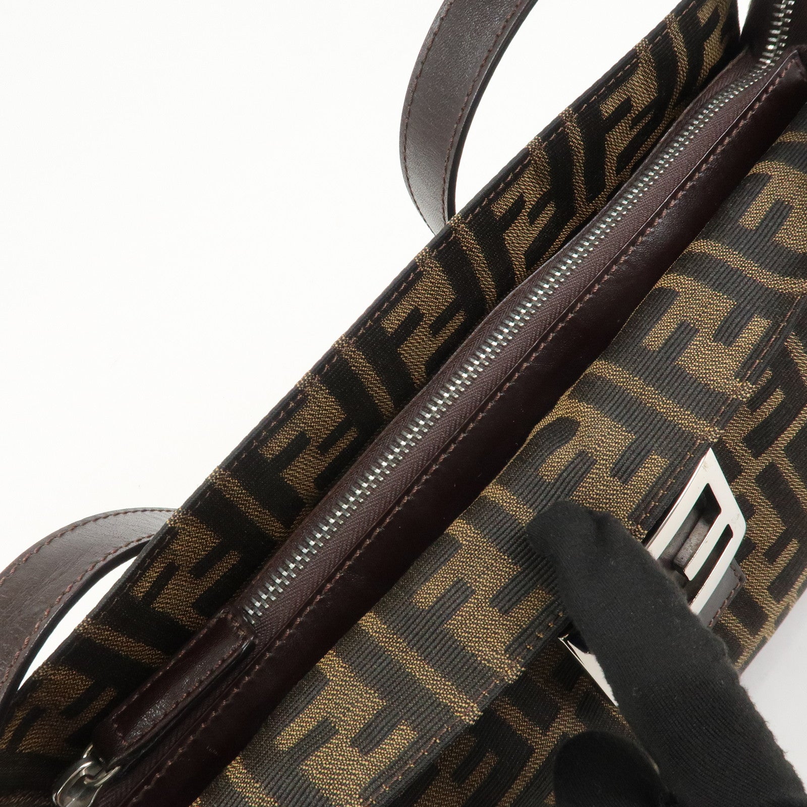 FENDI Zucca Canvas Leather Shoulder Bag Black Brown 21452656609