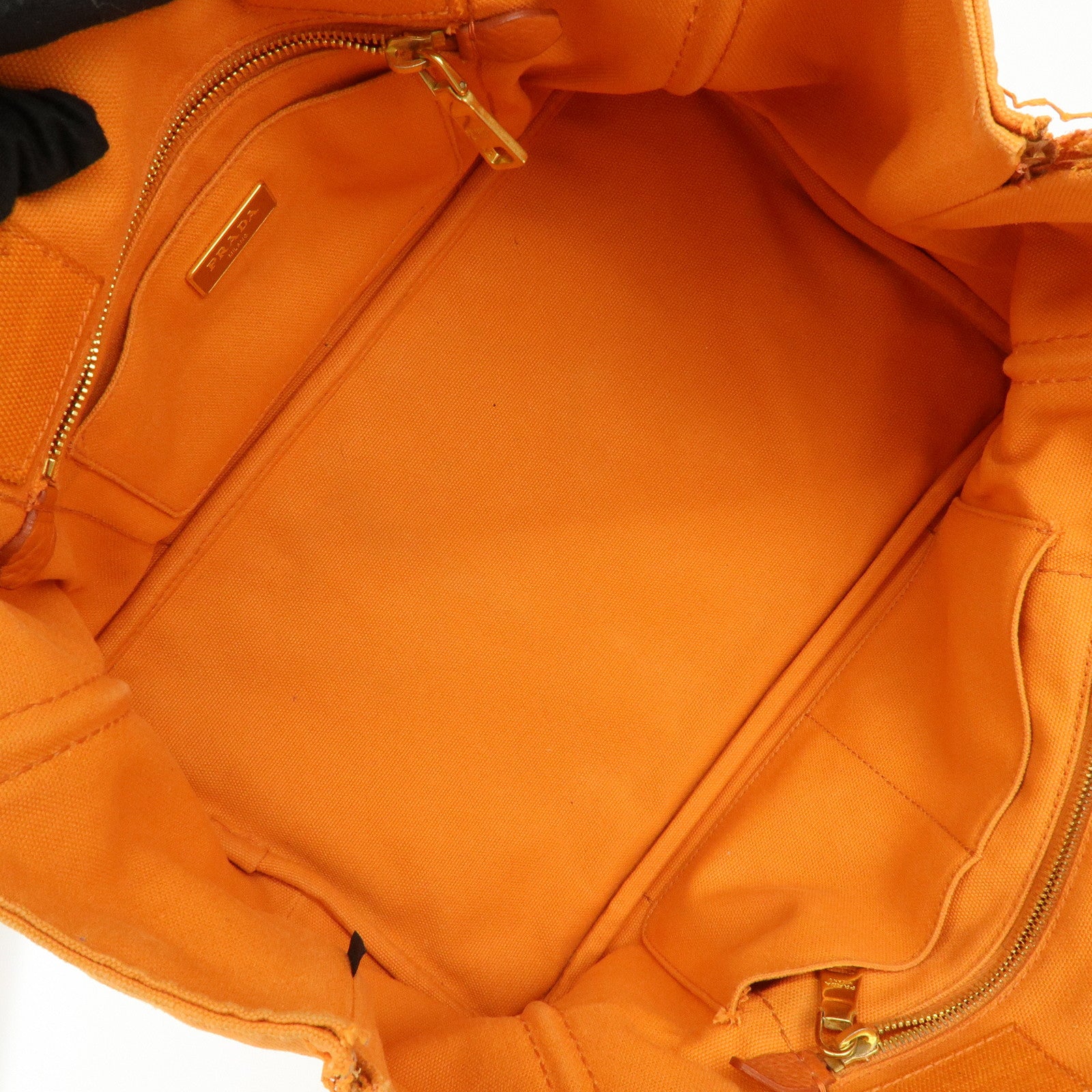 PRADA Canapa Canvas Tote Bag Hand Bag M Size Orange BN1877