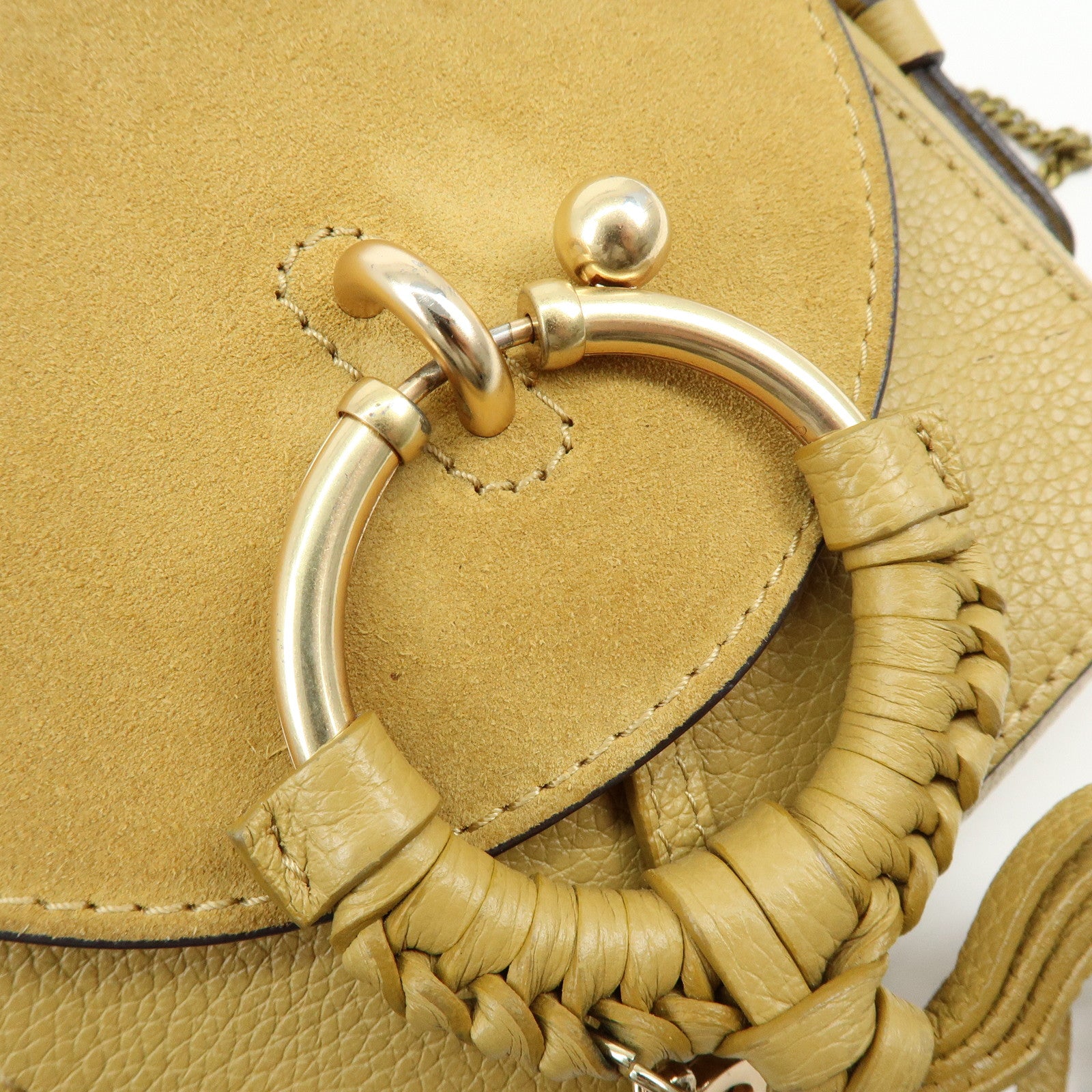 Chloe See by Chloe Leather Suede Chain Shoulder Bag Beige
