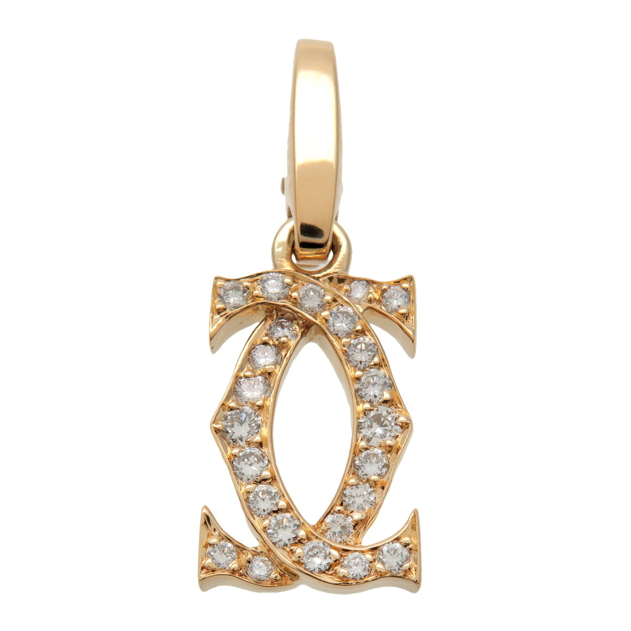 Cartier 2C Diamond Charm Pendant Top Necklace Top K18YG Yellow Gold