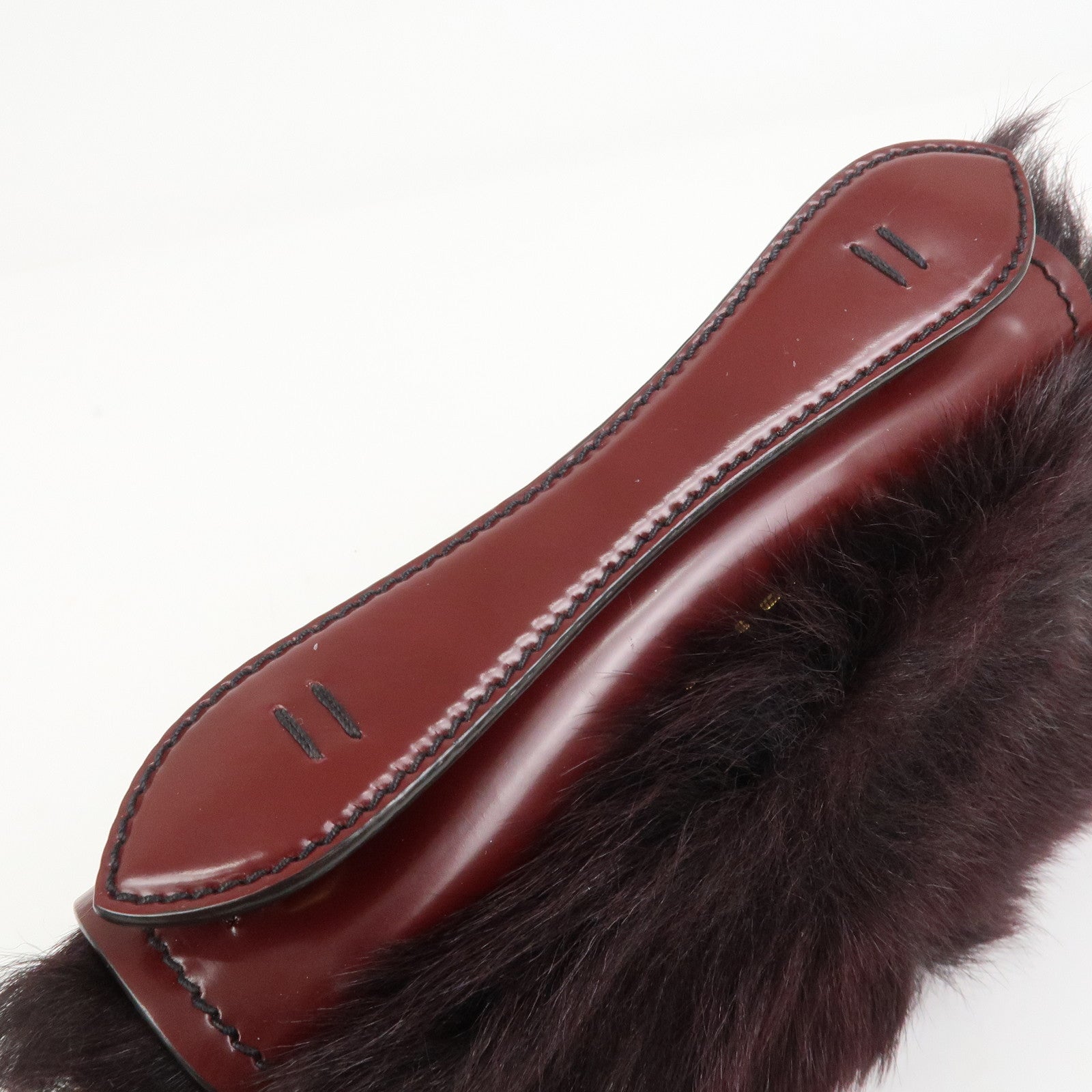 PRADA Leather Fur Chain Shoulder Bag Crossbody Bag Brown BP0368