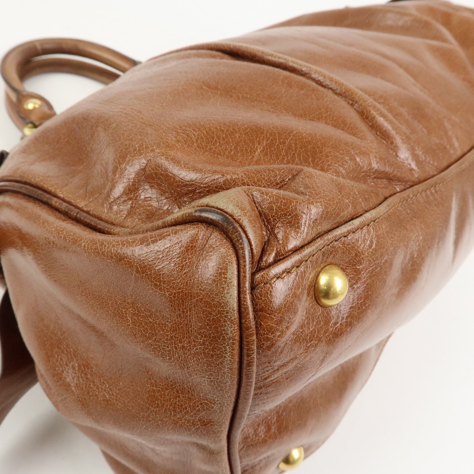 MIU MIU Logo Leather 2Way Bag Hand Bag Shoulder Bag Brown