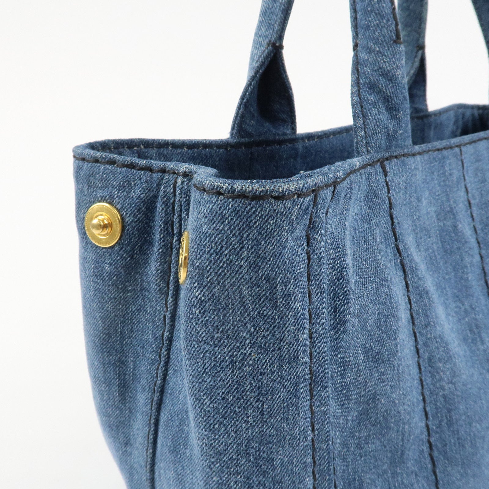 PRADA Logo Canapa Mini Denim 2Way Tote Bag Shoulder Bag Blue 1BG439 Used