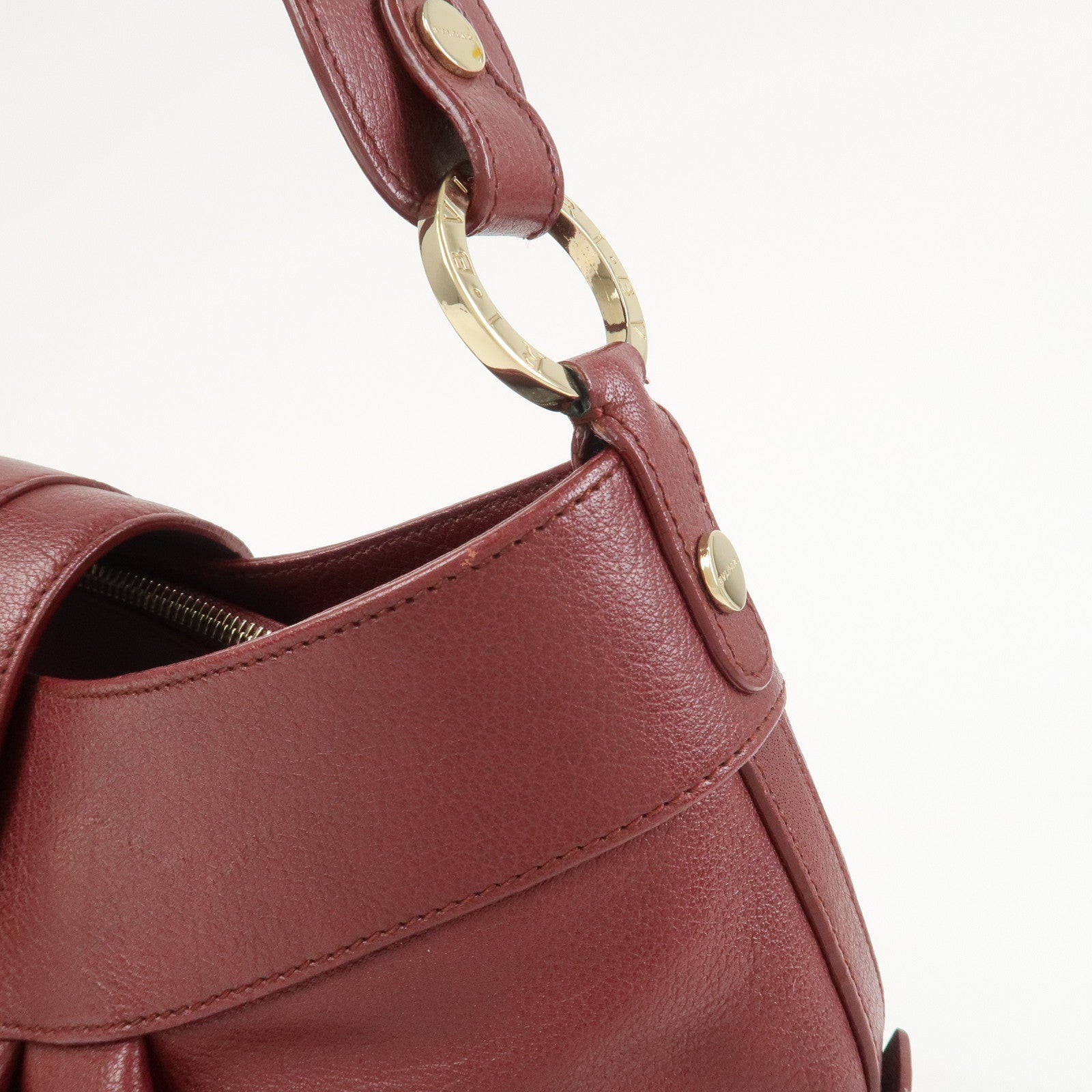 BVLGARI Chandra Leather Shoulder Bag Hand Bag Bordeaux