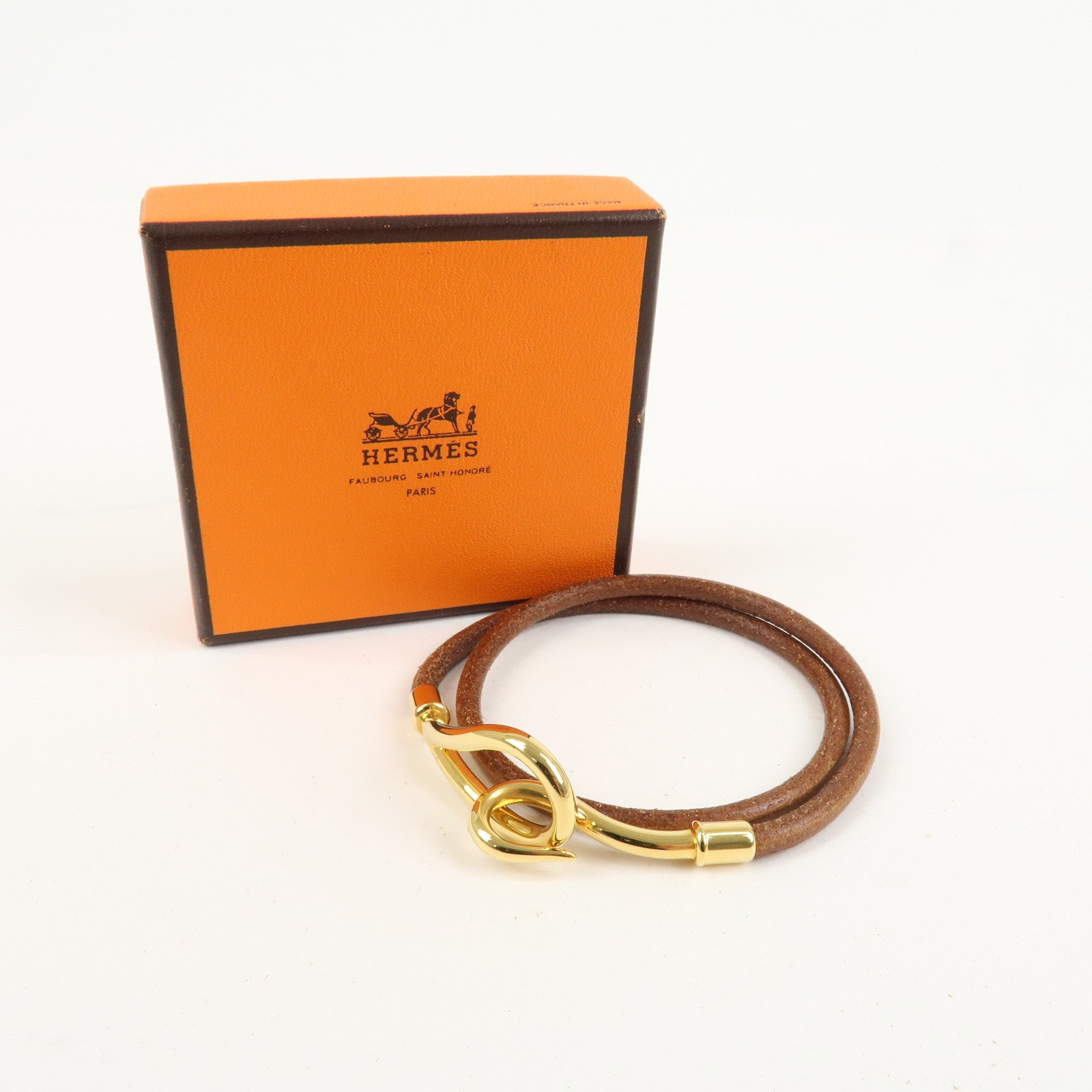 HERMES Jumbo Leather Choker Bracelet Brown
