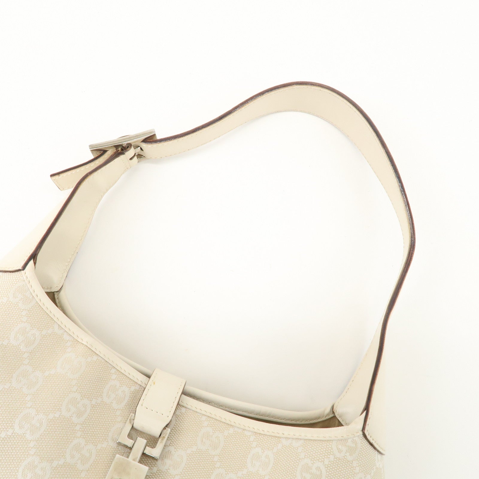 GUCCI Jackie GG Canvas Leather Shoulder Bag Beige White
