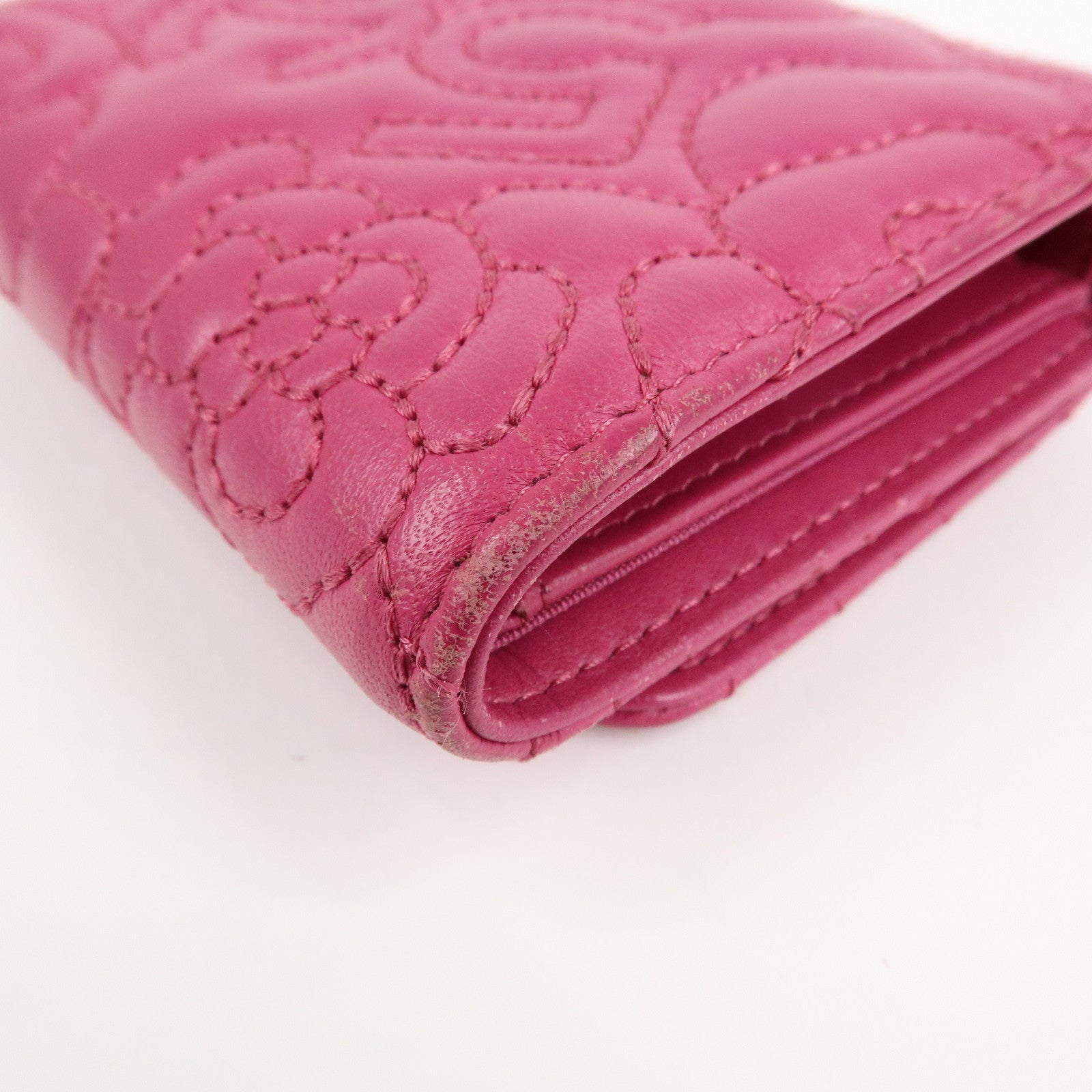 CHANEL Camellia No.5 Lamb Skin Leather Compact Wallet Pink A70615