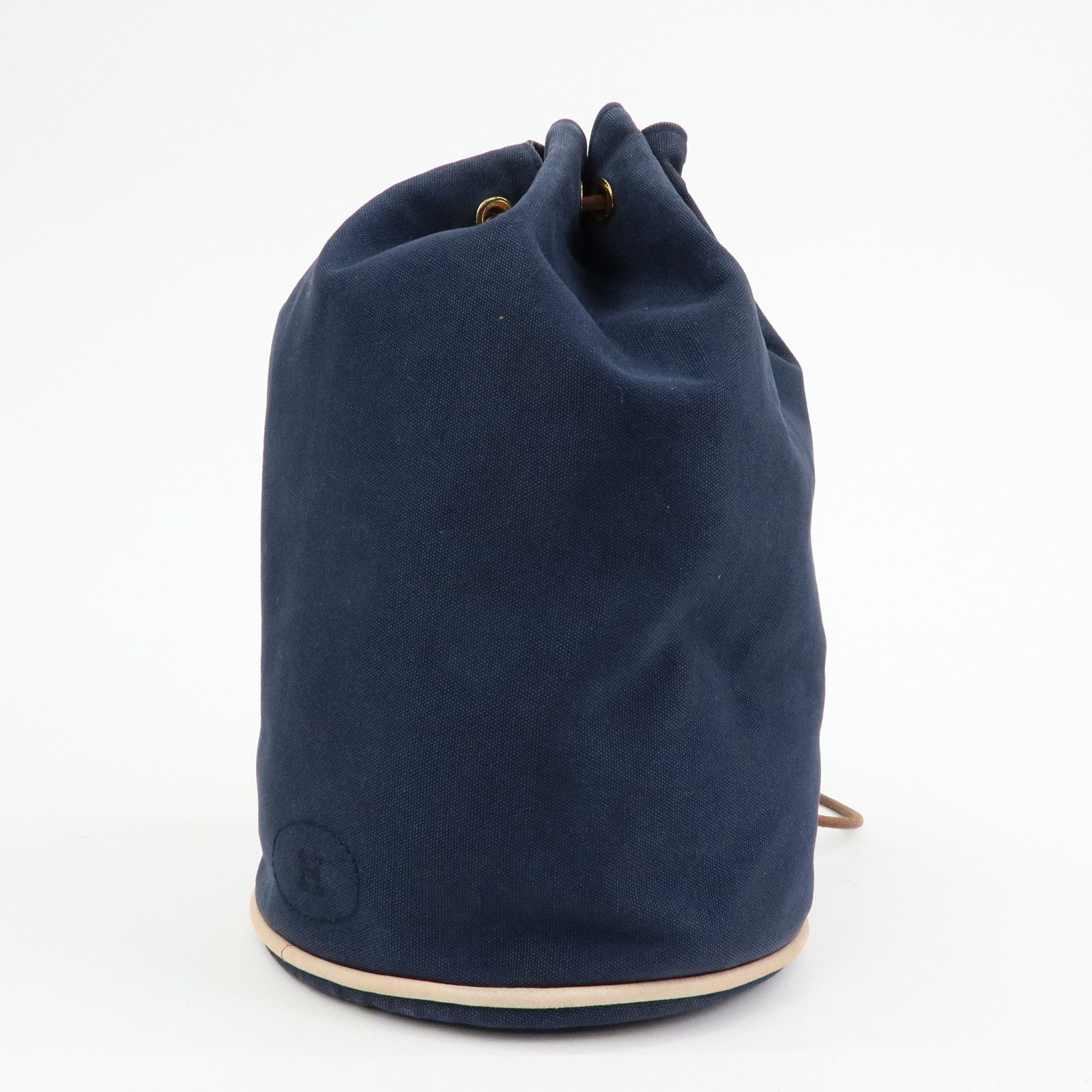 HERMES Canvas Leather Porochon Mimil PM Drawstring Backpack Navy