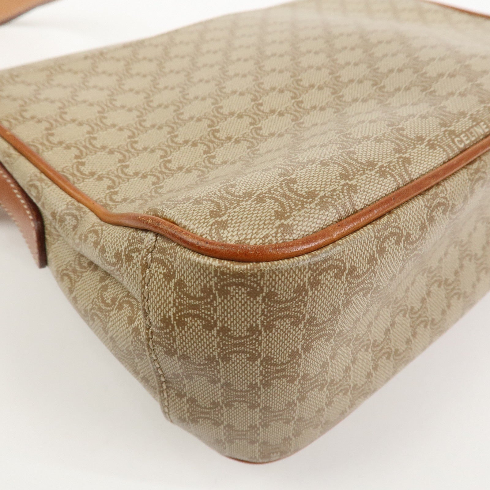 CELINE Macadam PVC Leather Shoulder Bag Crossbody Bag Beige Brown