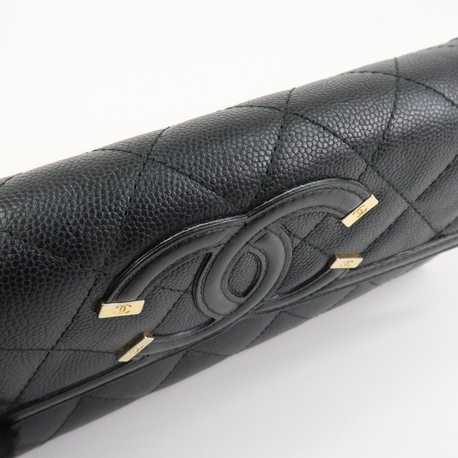 CHANEL Matelasse Caviar Skin CC Filigree Long Wallet Black A84448 Used