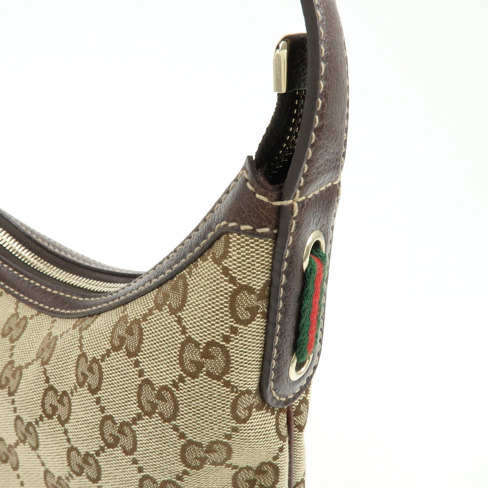 GUCCI Sherry GG Canvas Leather Shoulder Bag Beige Brown 162895