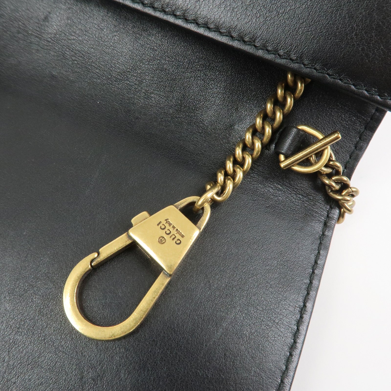GUCCI GG Marmont Leather Chain Shoulder Bag Black Gold 488426
