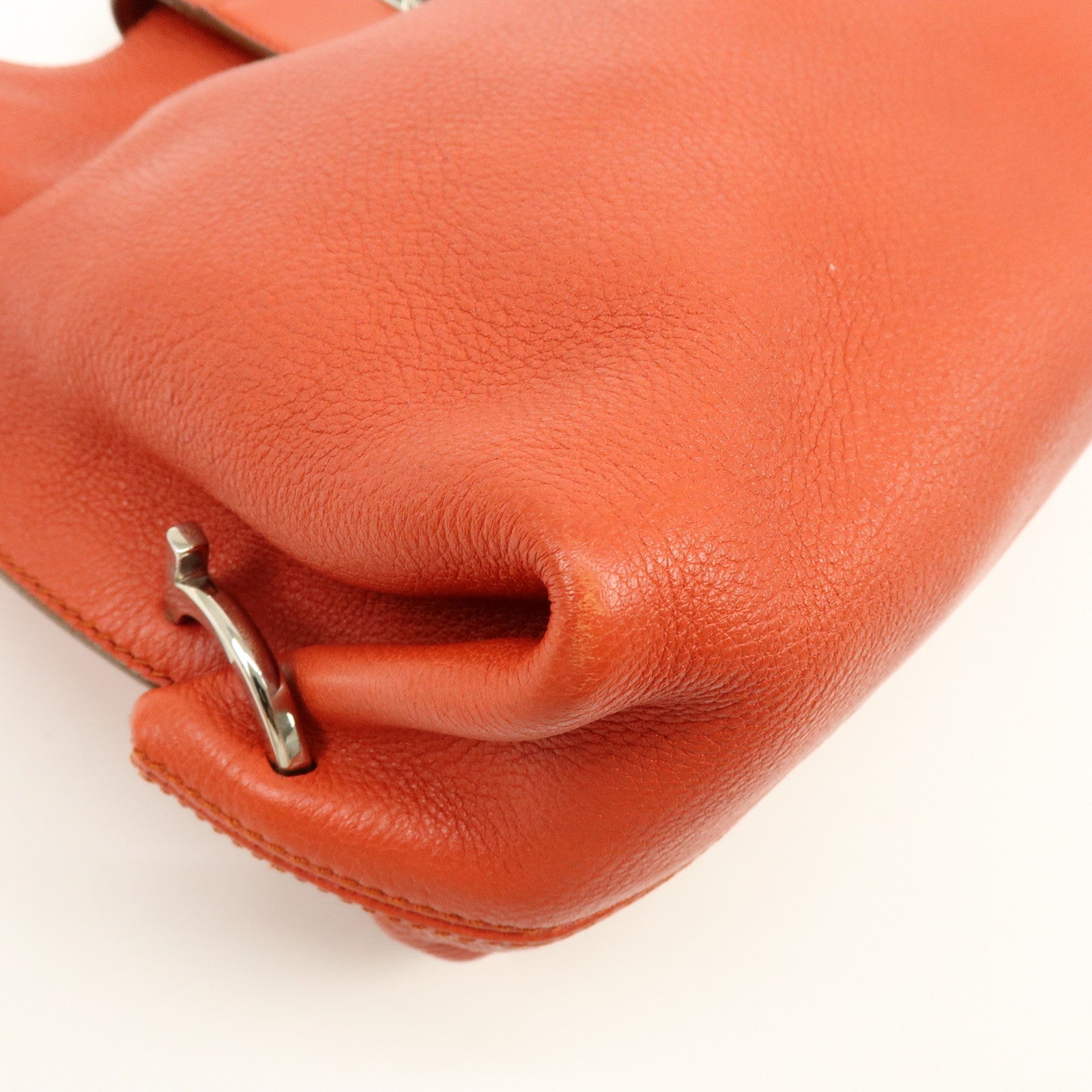 Ferragamo Gancini Leather Shoulder Bag Hand Bag Orange