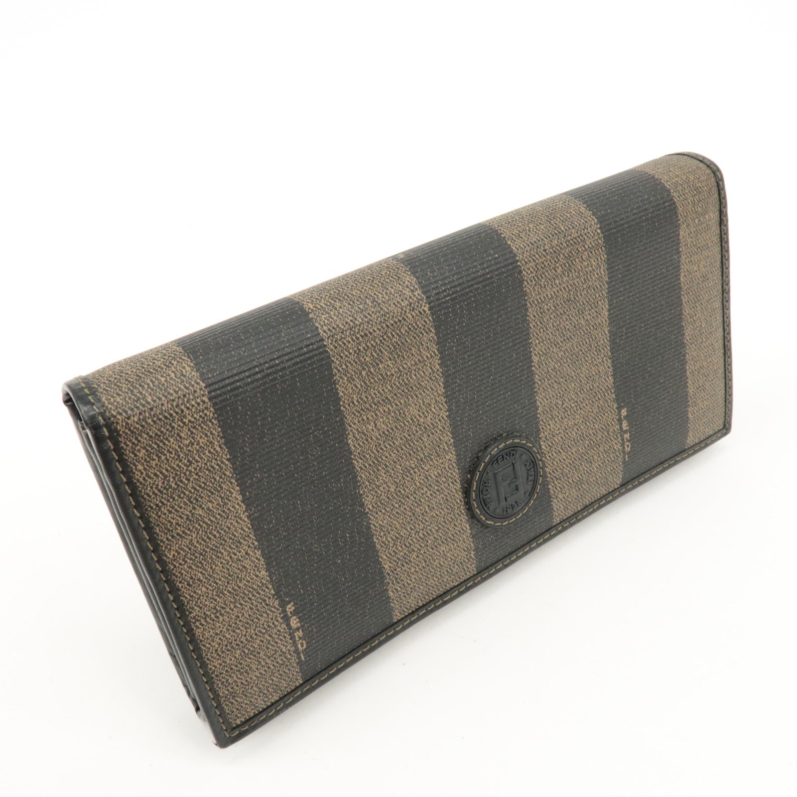 FENDI Pequin PVC Canvas Long Wallet Black Brown T20615 Used