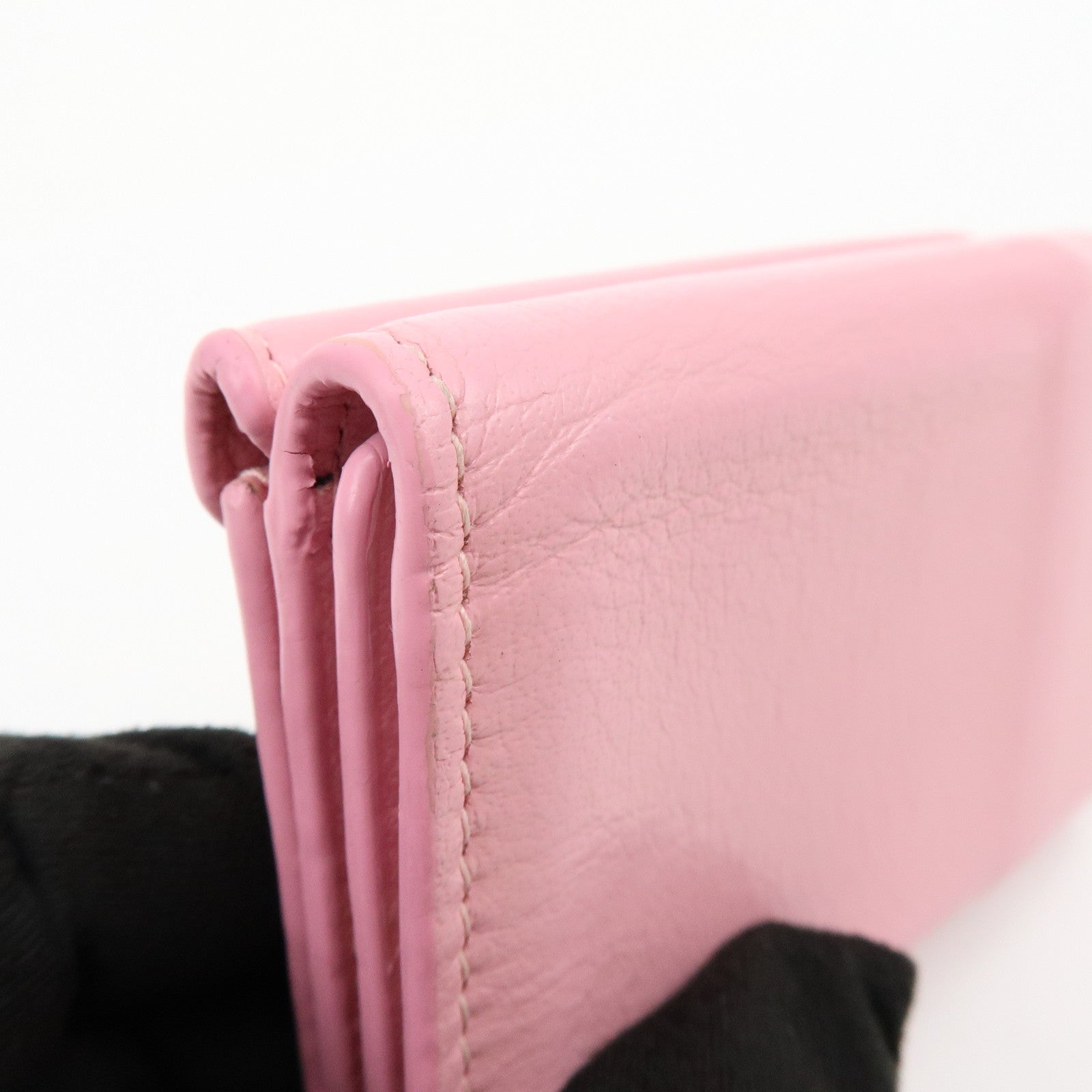 BALENCIAGA Leather Tri-fold Compact Wallet Pink 391446