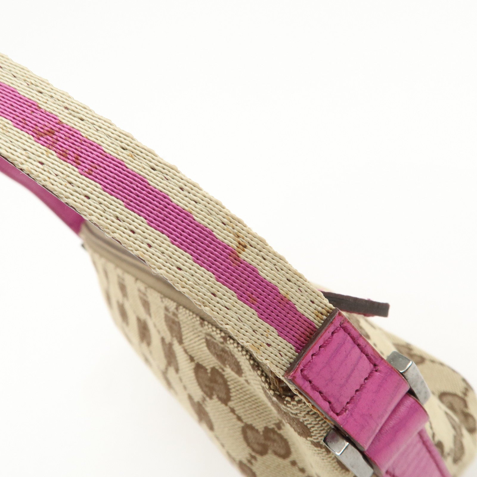 GUCCI Boat Bag Sherry GG Canvas Leather Hand Bag Pouch Brown 141809