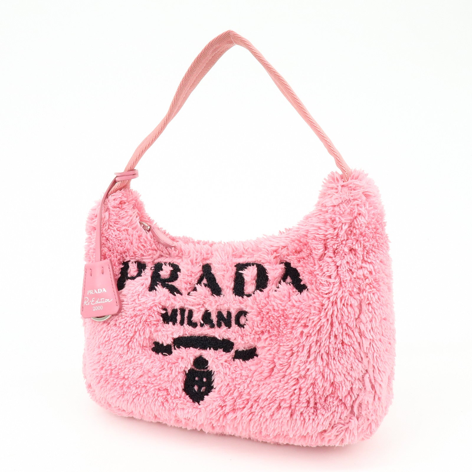 PRADA Triangle Logo Re-edition 2000 Polyester Hand Bag Pink 1NE515