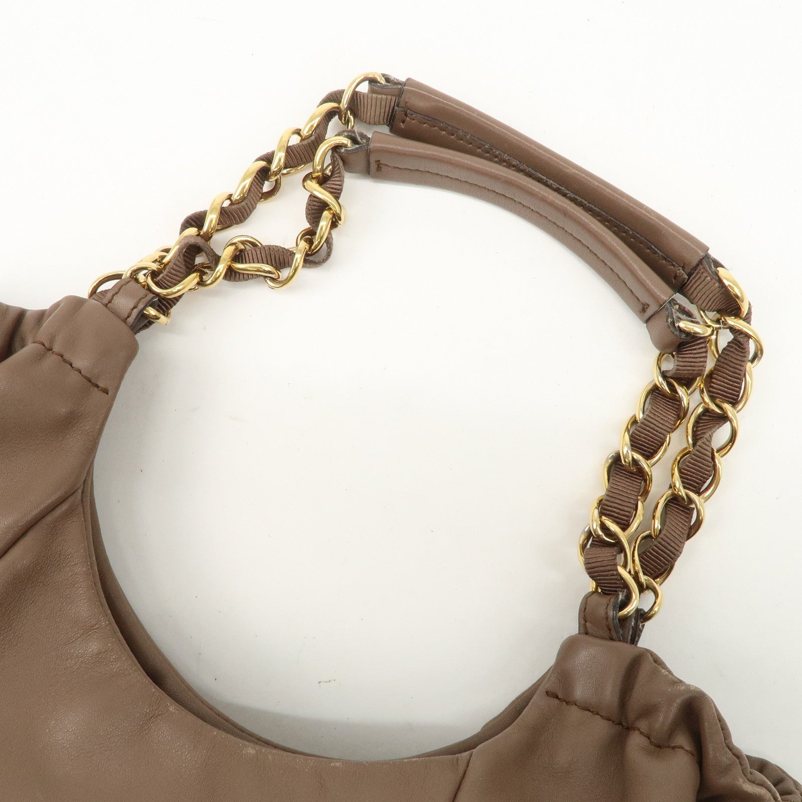 Ferragamo Leather Tote Bag Hand Bag Shouolder Bag Beige Gold HDW