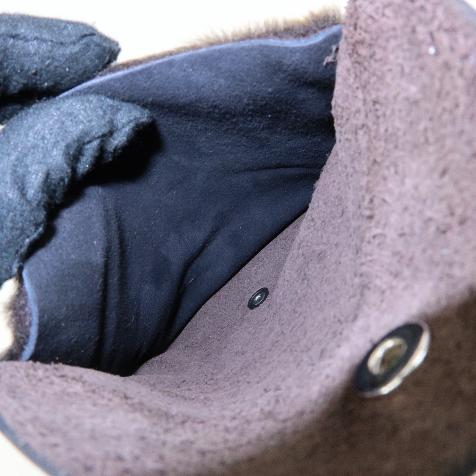 HERMES Leather Fur Shoes Polishing Glove Black
