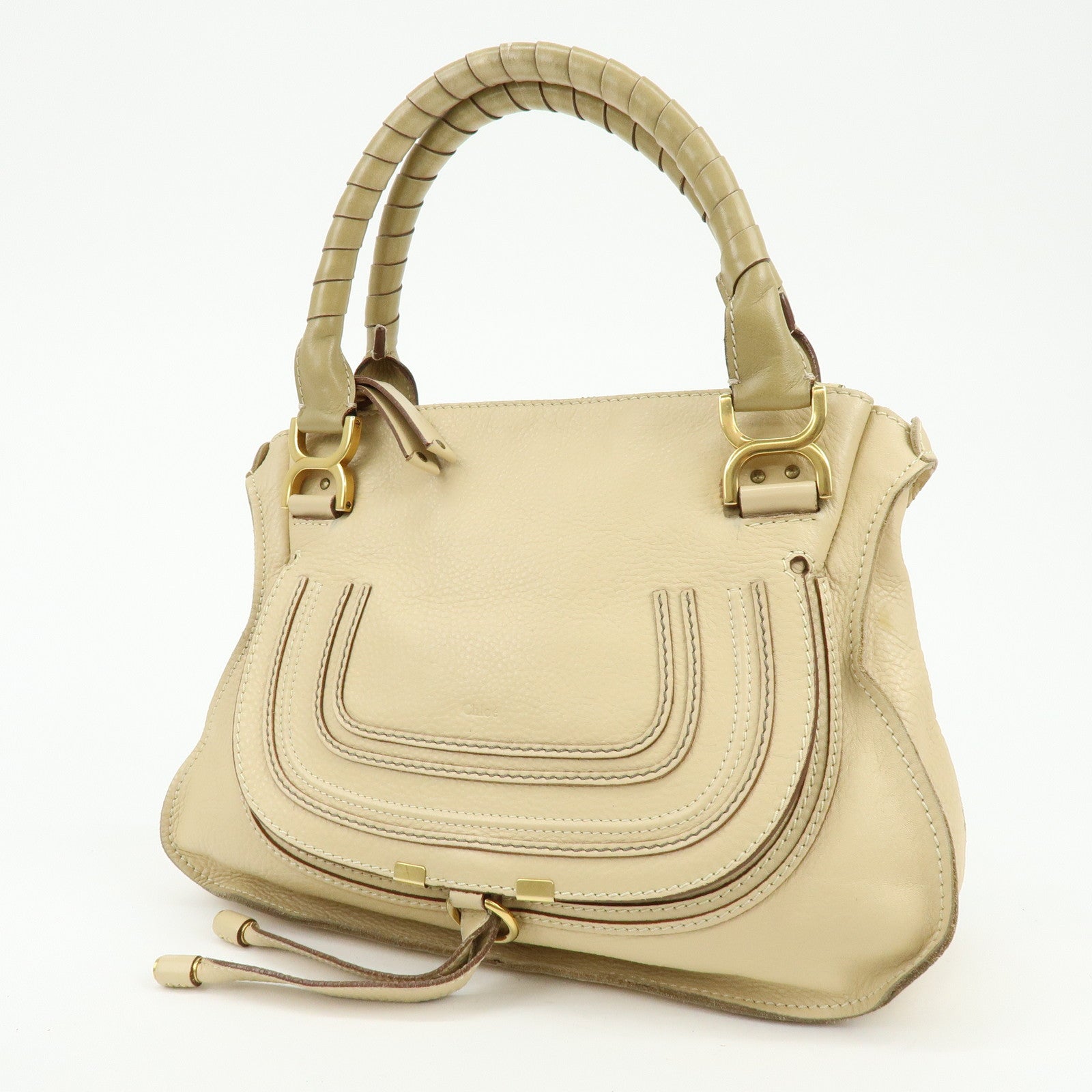 Chloe Mercy Leather Shoulder Bag Hand Bag Beige