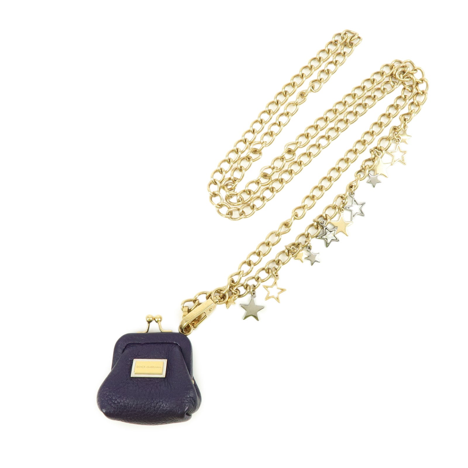 DOLCE & GABBANA Leather Chain Shoulder Coin Case Star Purple Gold