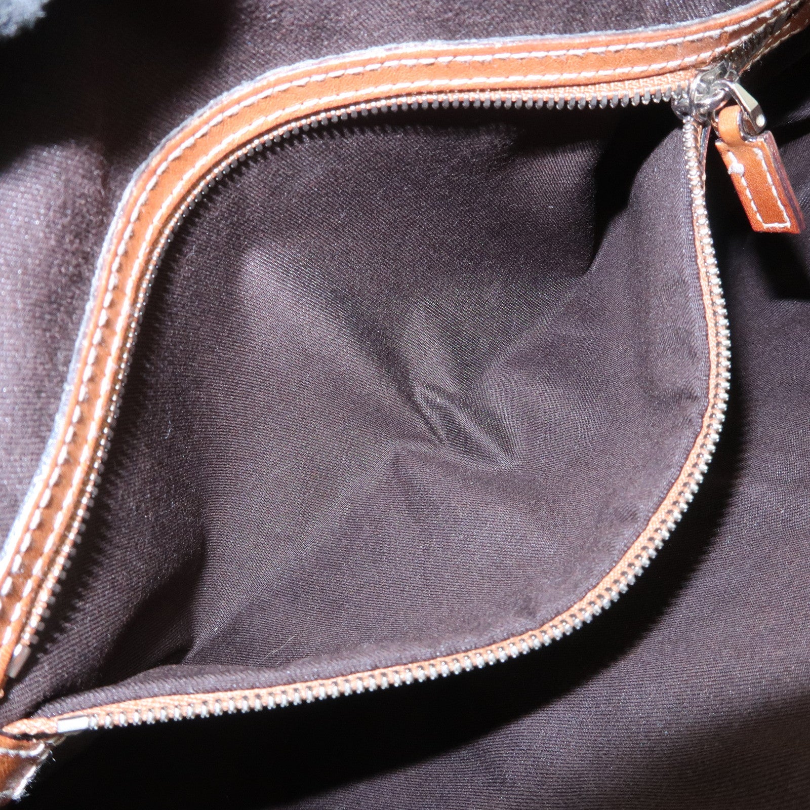 GUCCI Interlocking G Sherry Leather Canvas Hand Bag Beige 114882 Used