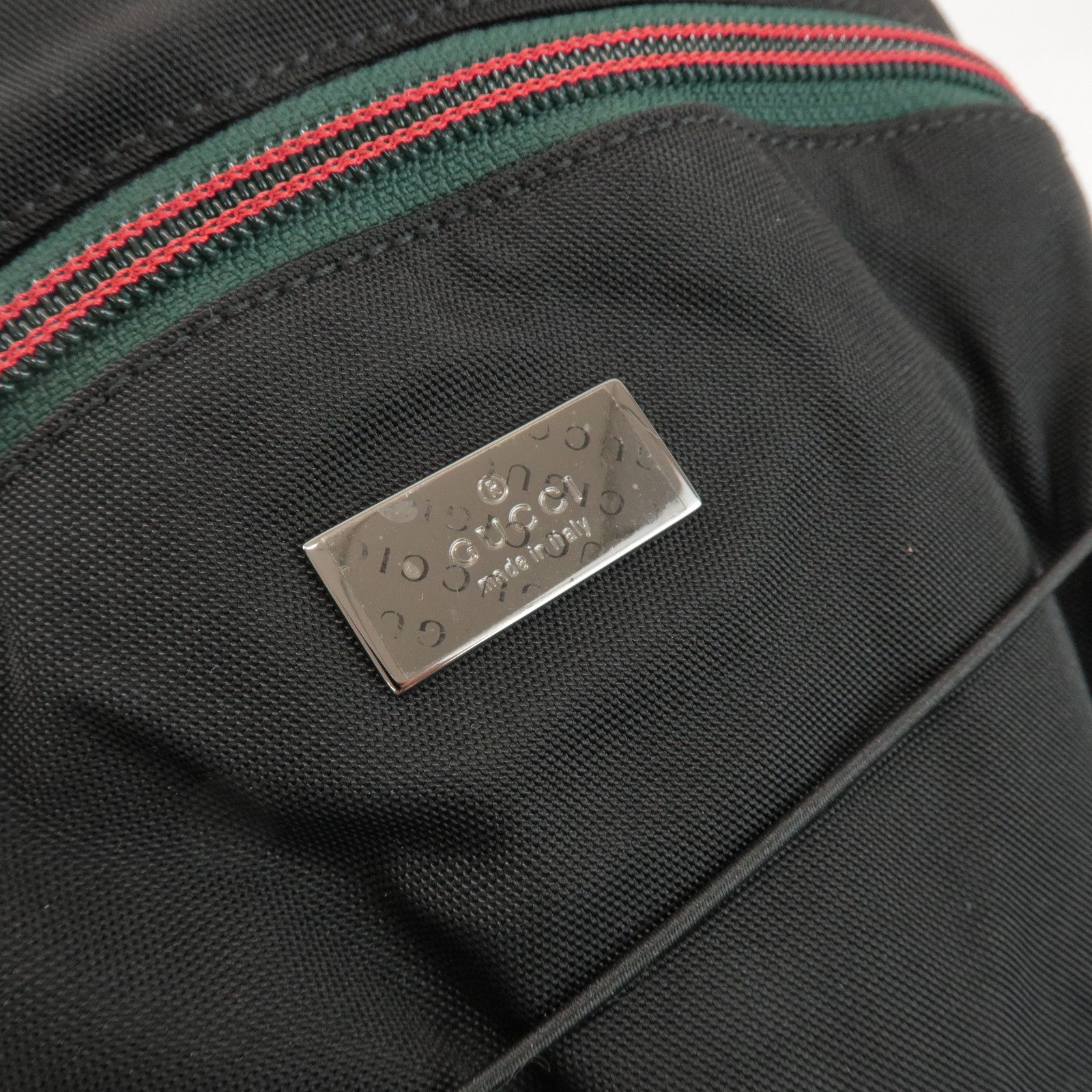GUCCI Sherry Nylon Web Zipper Line Backpack Rucksack Black 122349